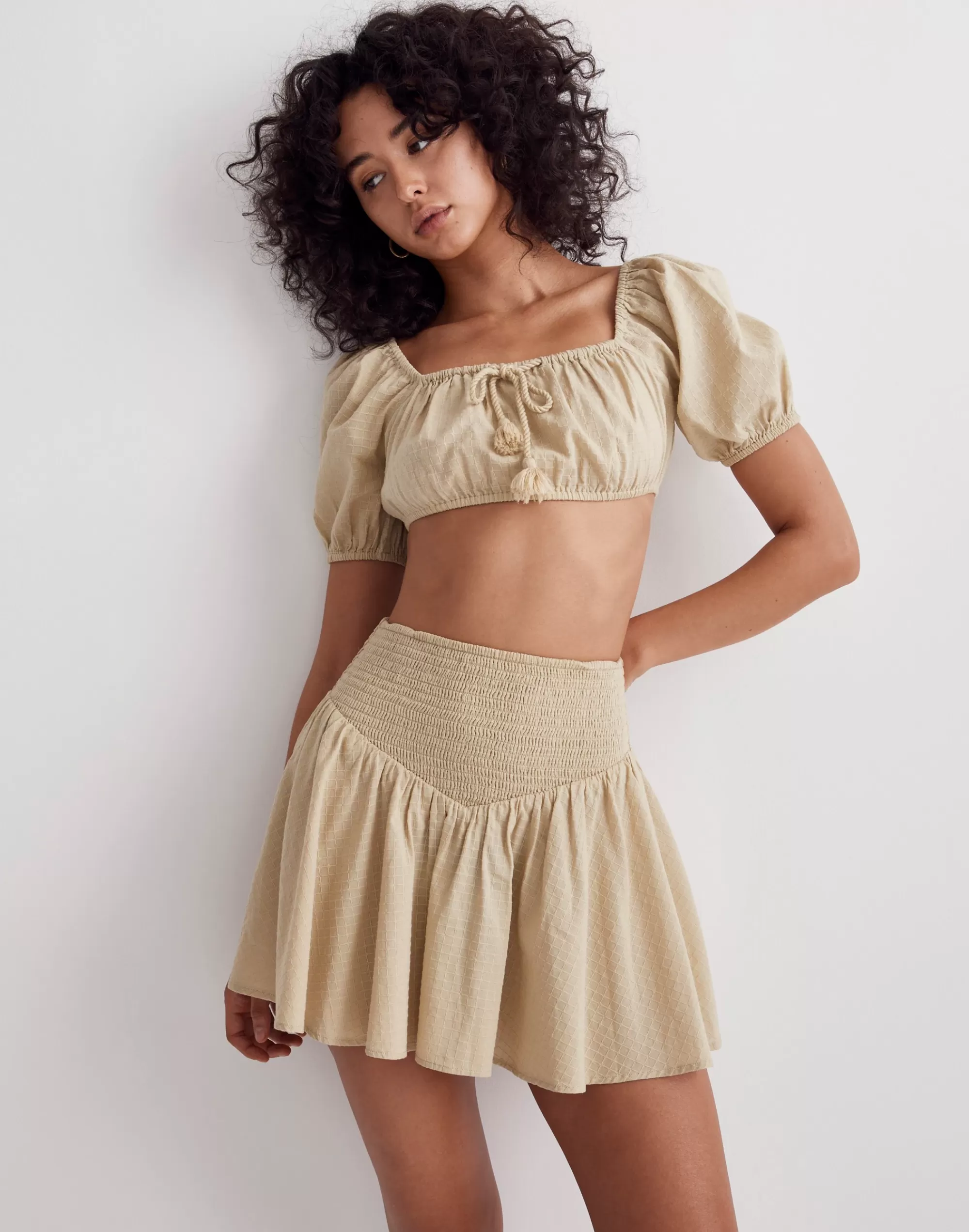 Madewell Swim>Dobby Smocked Mini Skirt Pale Lichen