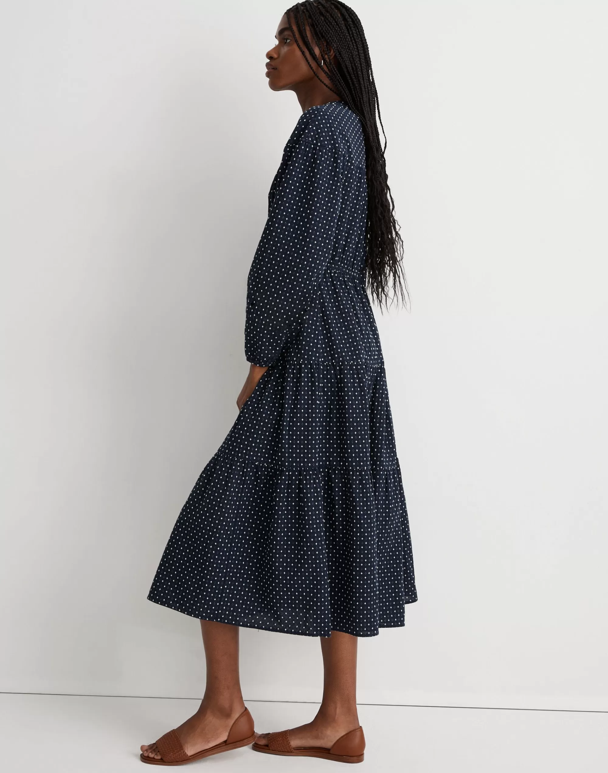 Madewell Dresses>Dobby V-Neck Tiered Midi Dress Yd Jacquard