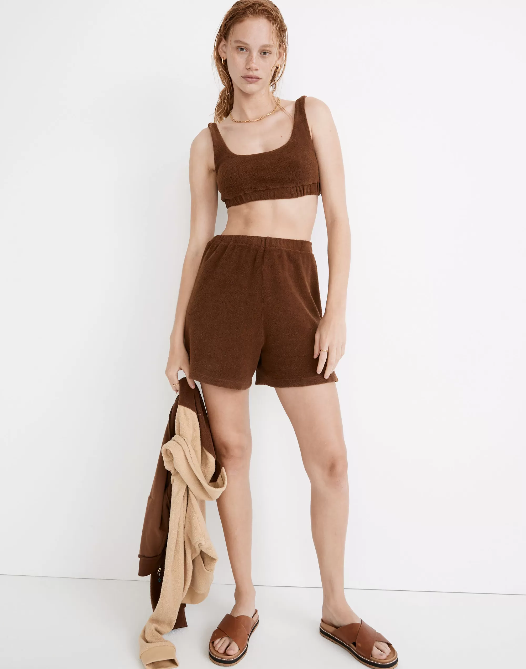 Madewell Shorts>Donni Terry Roll Sweatshorts Chocolate