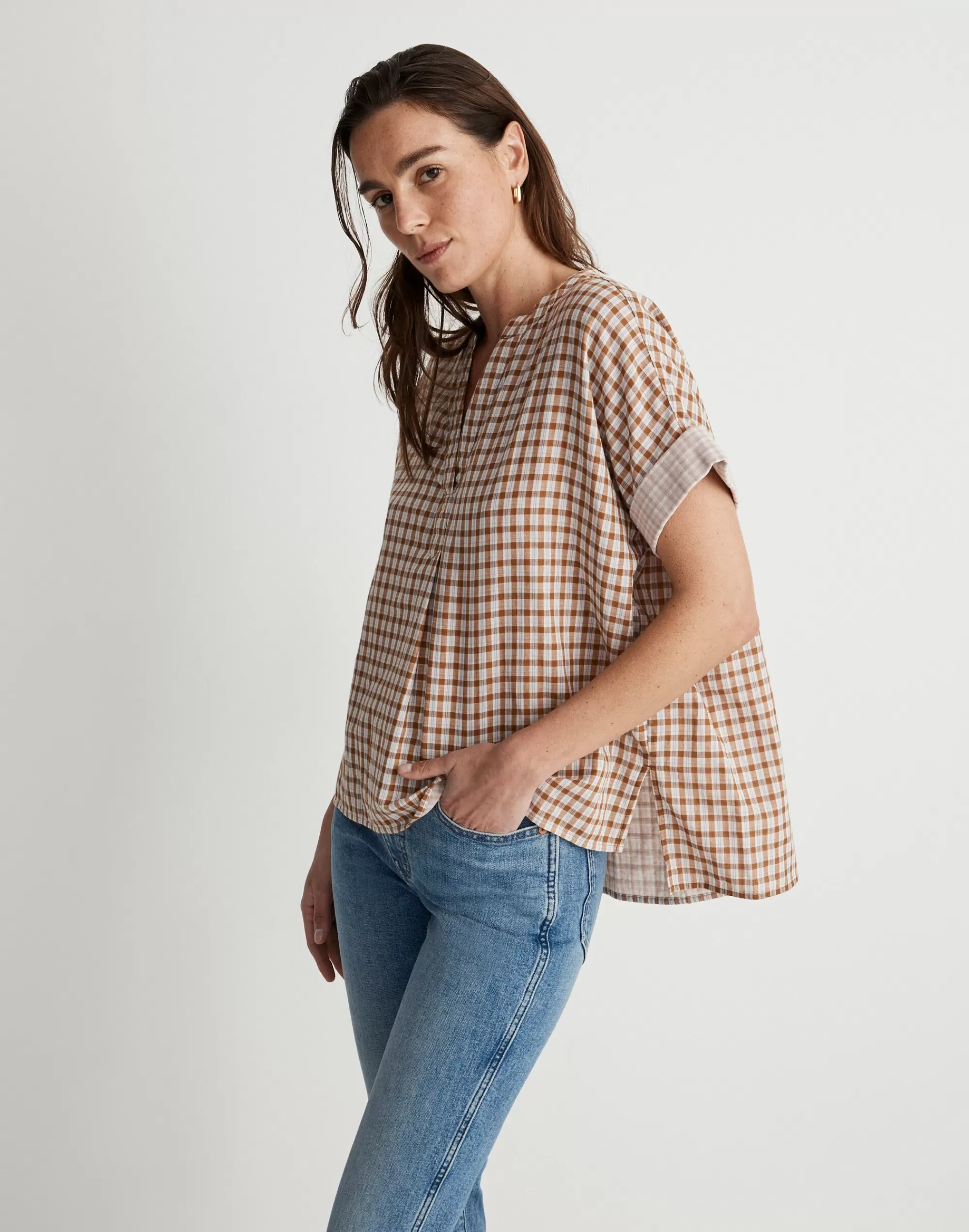 Madewell Tops & Shirts>Double-Faced Lakeline Popover Shirt Sepia