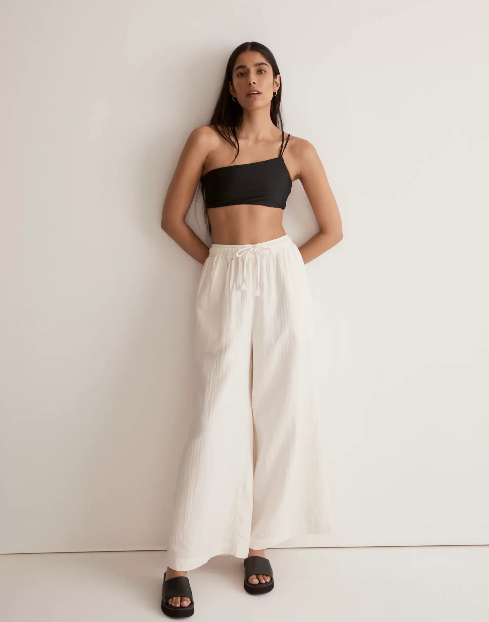 Madewell Pants>Double-Gauze Drawstring Wide-Leg Pants Lighthouse