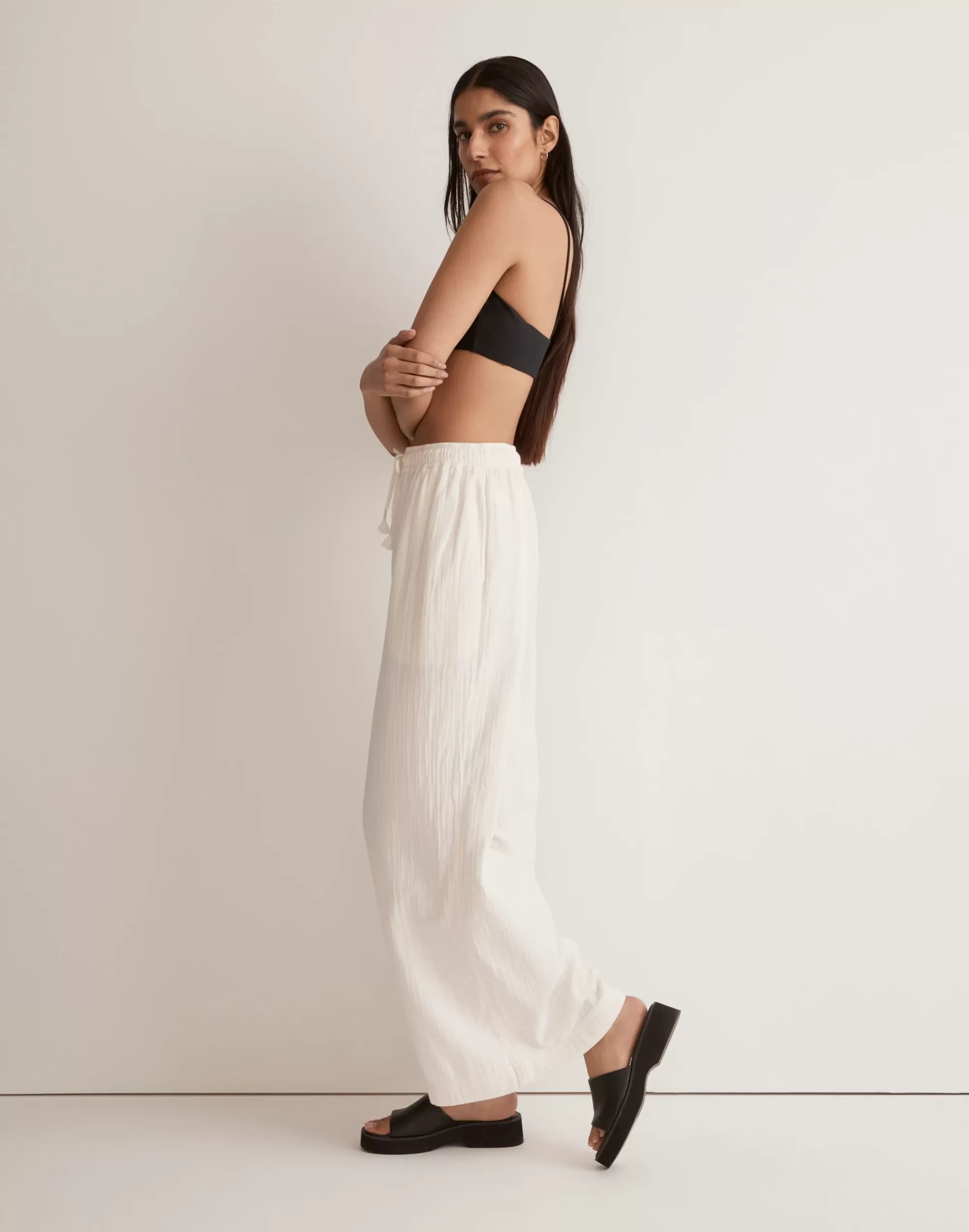 Madewell Pants>Double-Gauze Drawstring Wide-Leg Pants Lighthouse