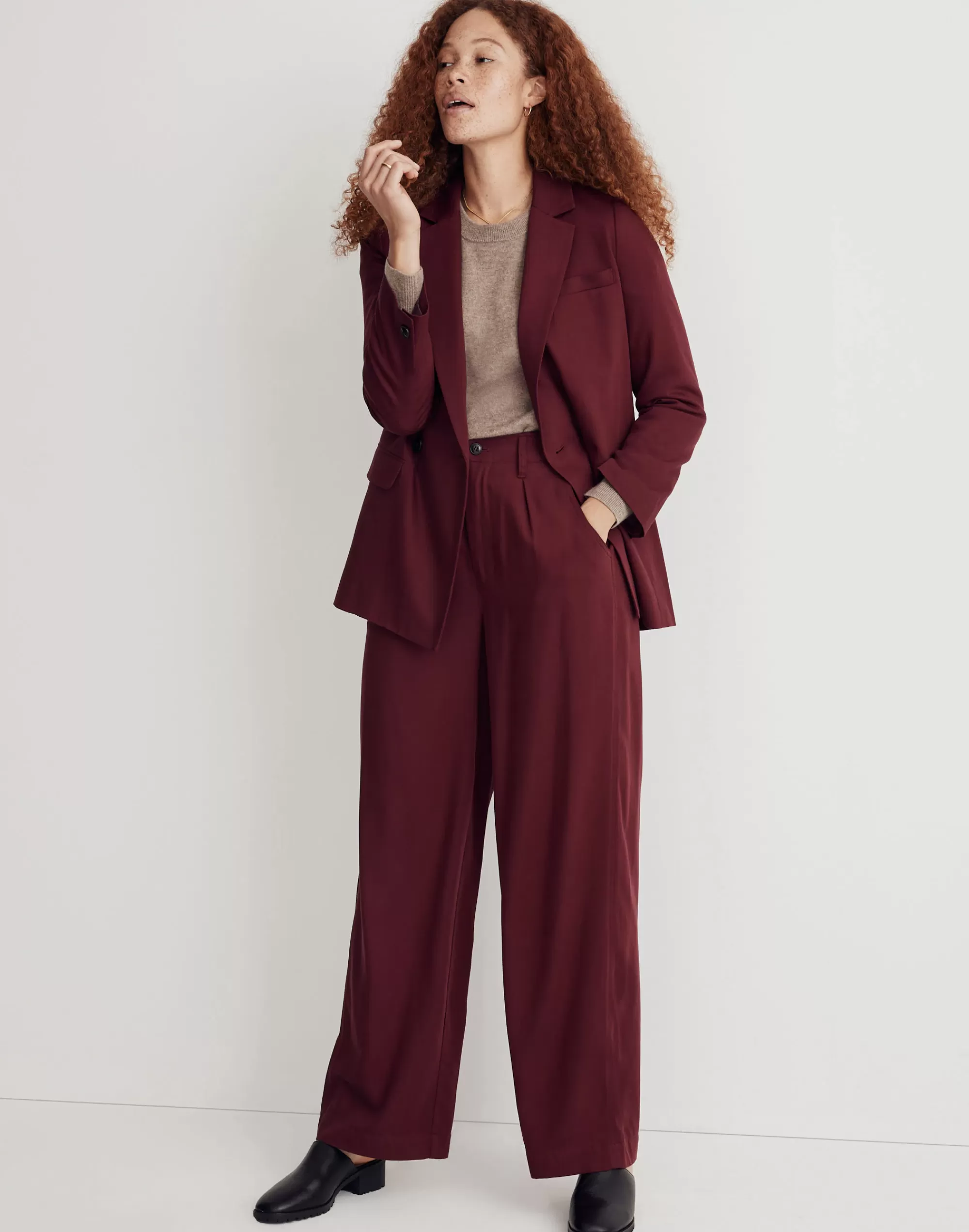 Madewell Suits>Drapeweave Caldwell Double-Breasted Blazer Cabernet