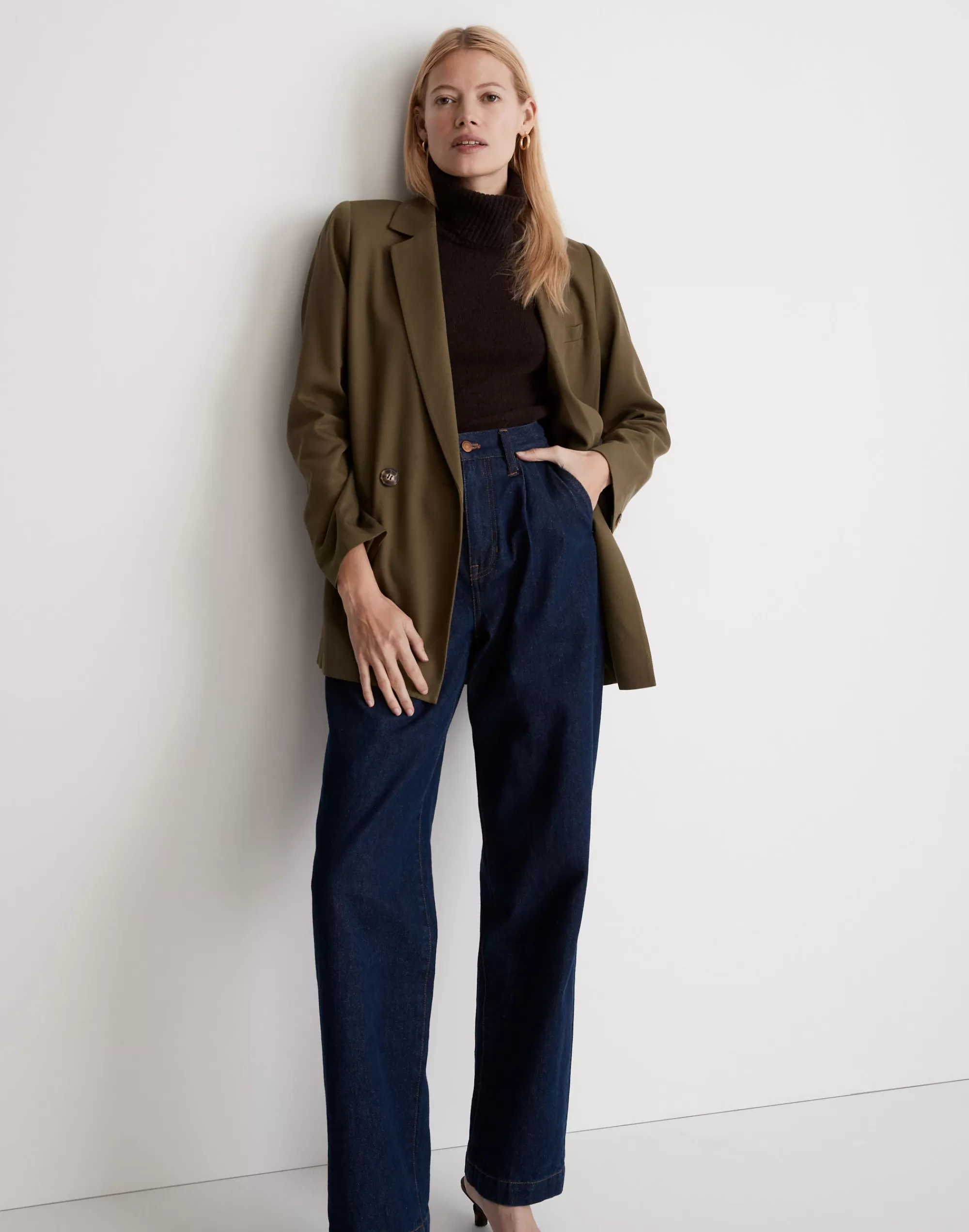 Madewell Blazers>Drapeweave Caldwell Double-Breasted Blazer Kale