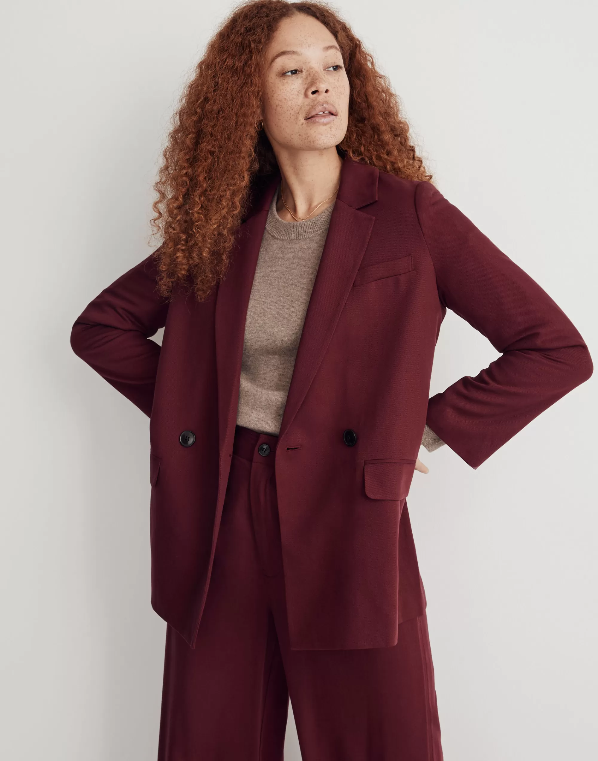 Madewell Suits>Drapeweave Caldwell Double-Breasted Blazer Cabernet