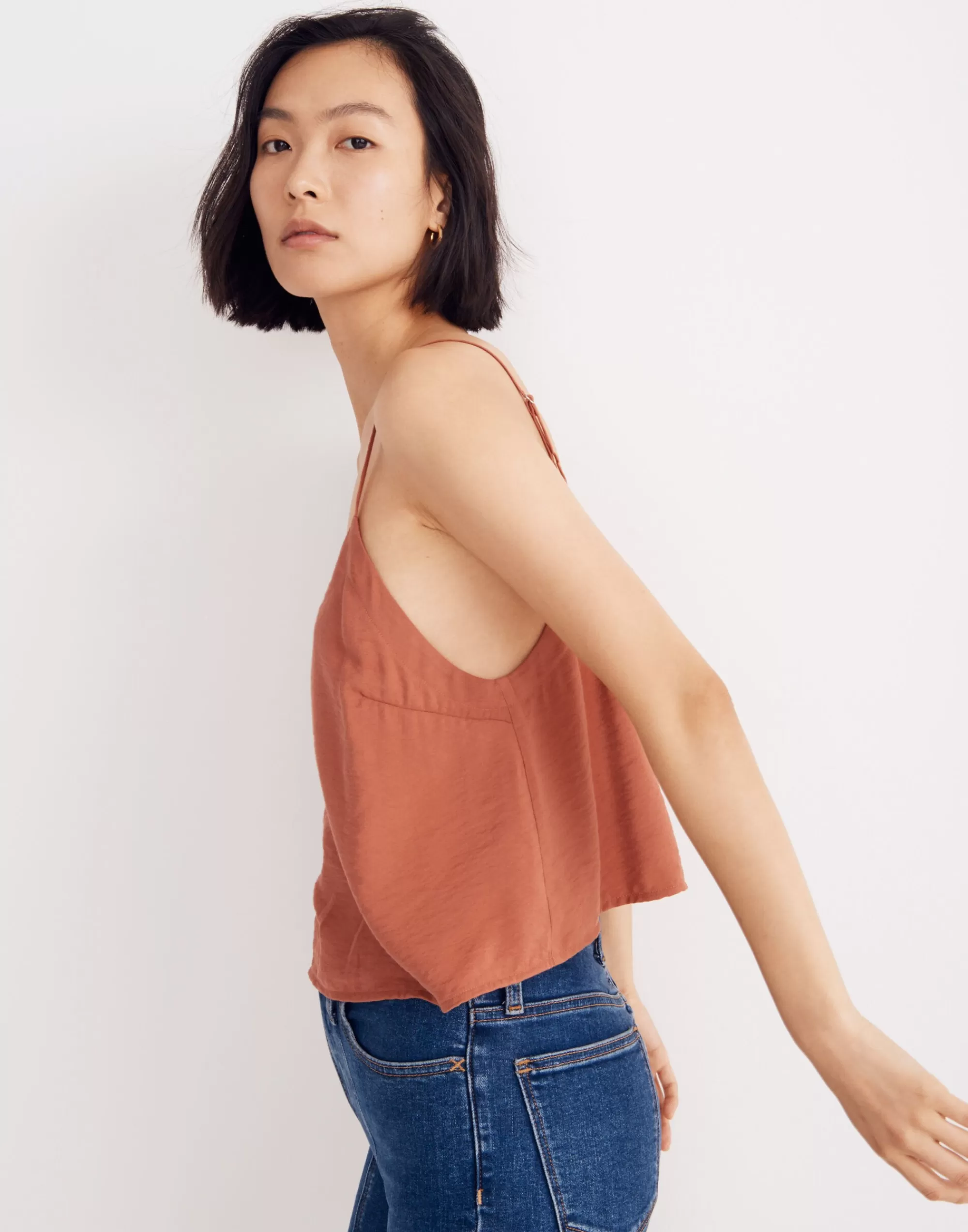 Madewell Tees>Drapeweave Crop Tank Top Weathered Brick