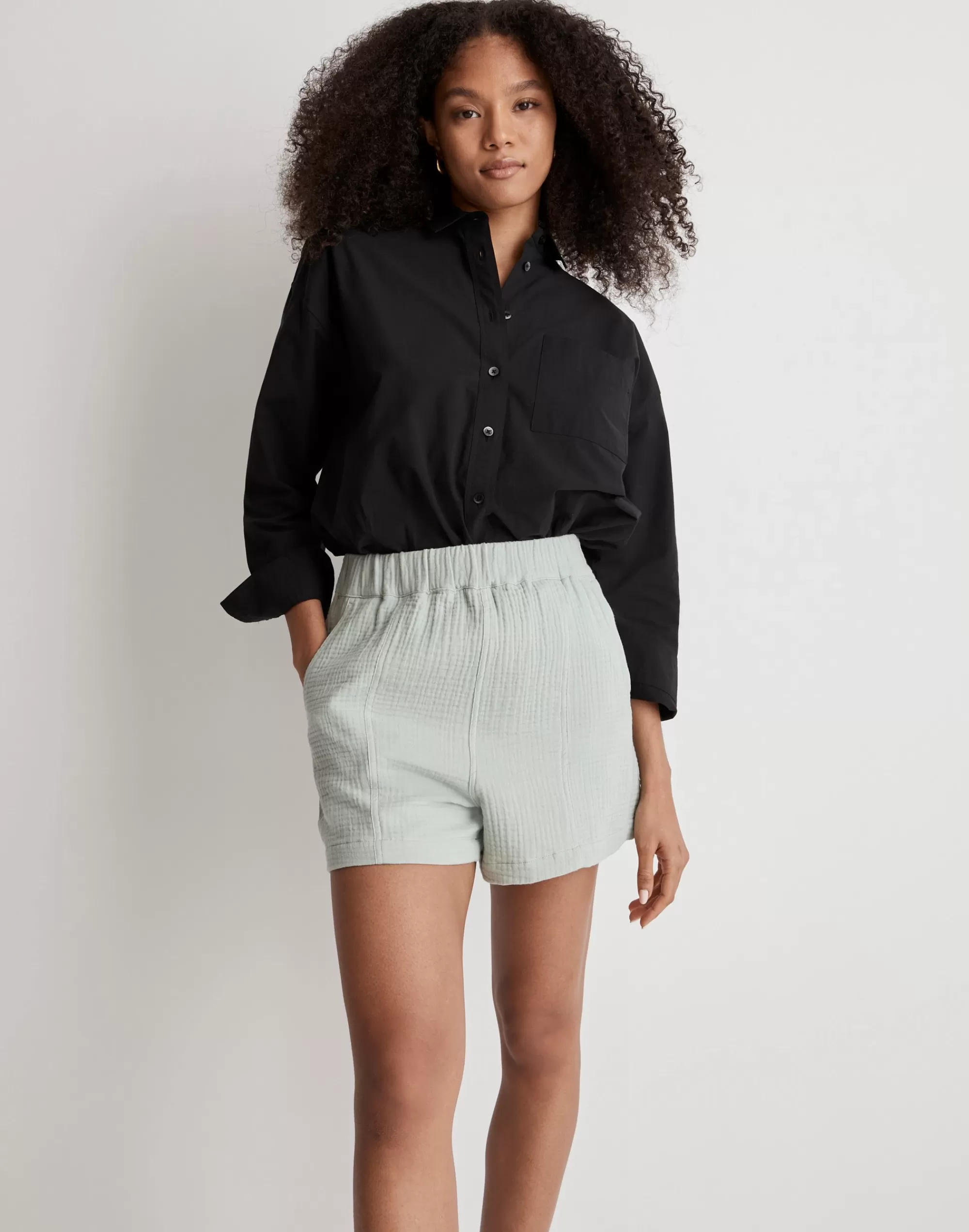 Madewell Shorts>Easy Pull-On Shorts In Lightspun Pale Celadon