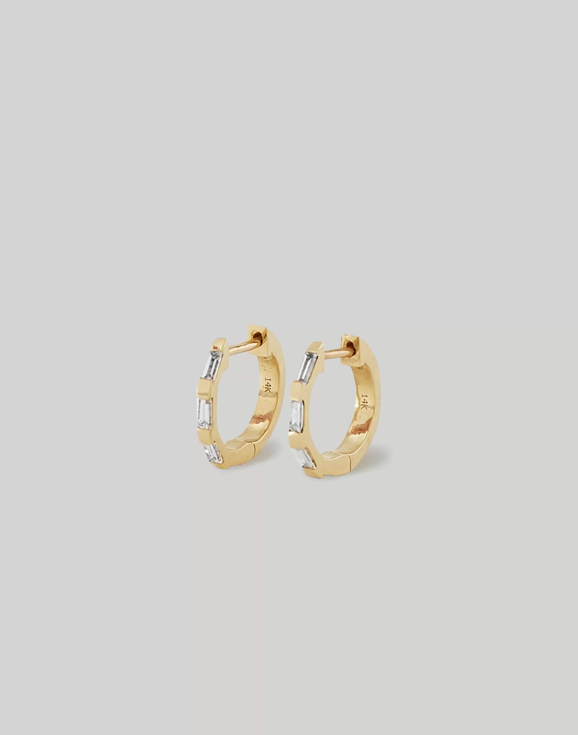 Madewell Earrings>Ellie Baguette Diamond Huggie Earrings Gold