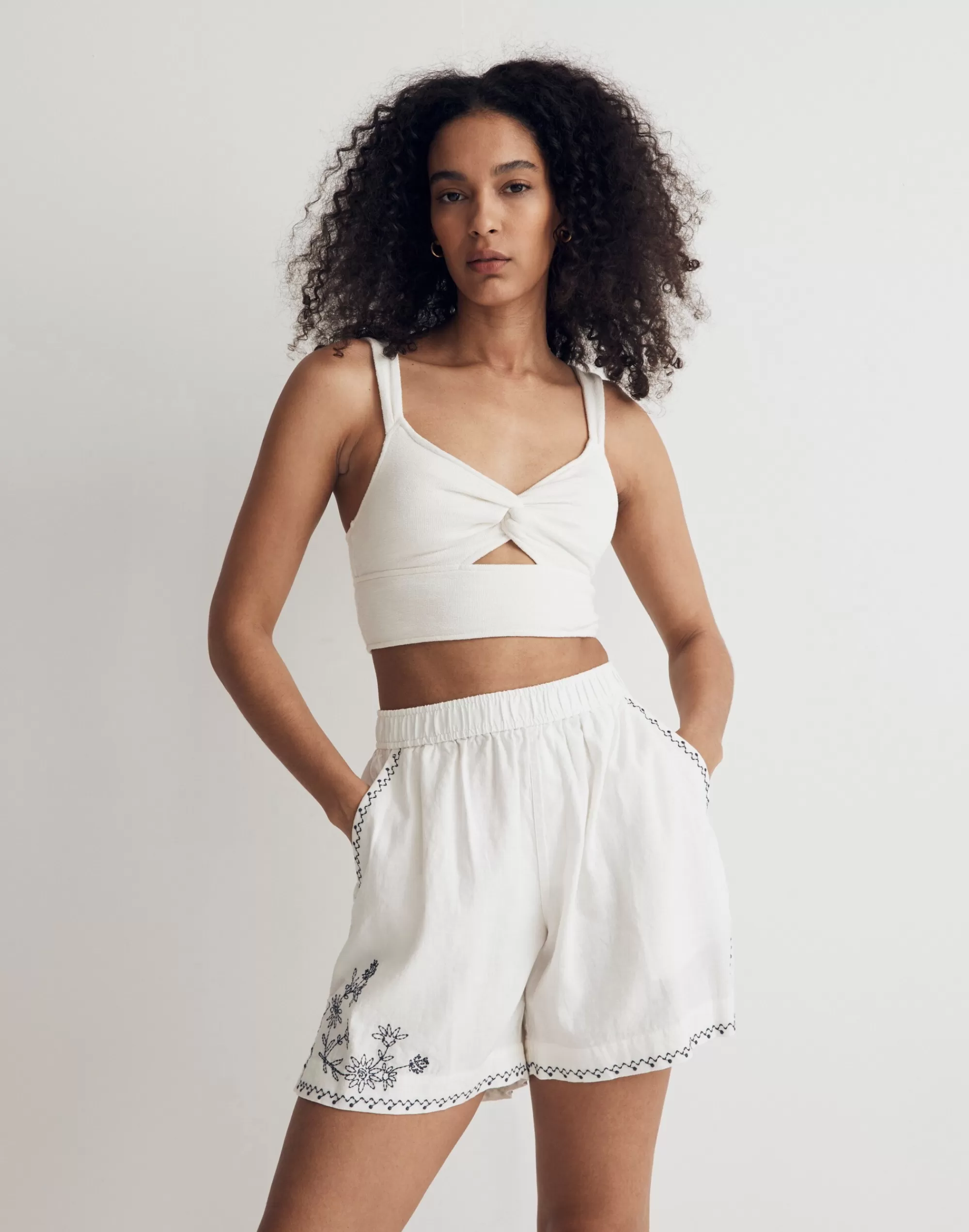 Madewell Shorts>Embroidered Boxing Shorts In Linen-Blend Lighthouse