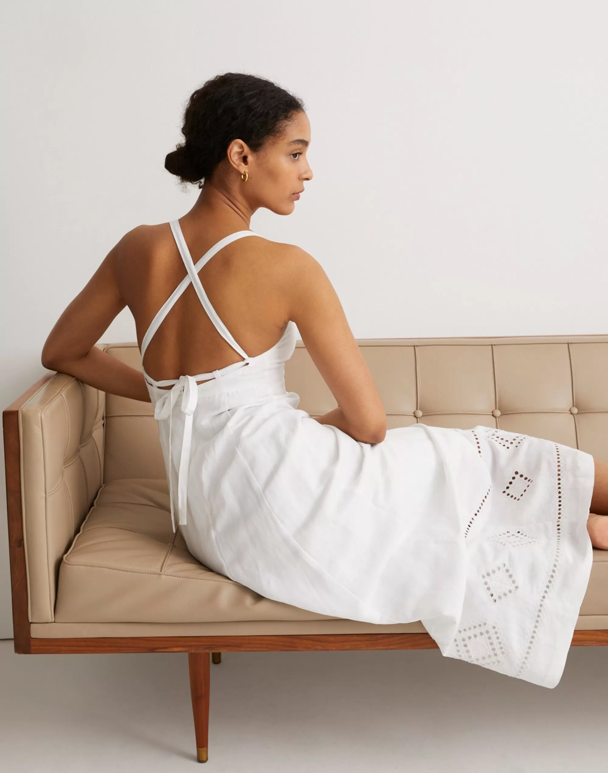 Madewell Dresses>Embroidered Eyelet Tie-Back Cami Midi Dress Eyelet White