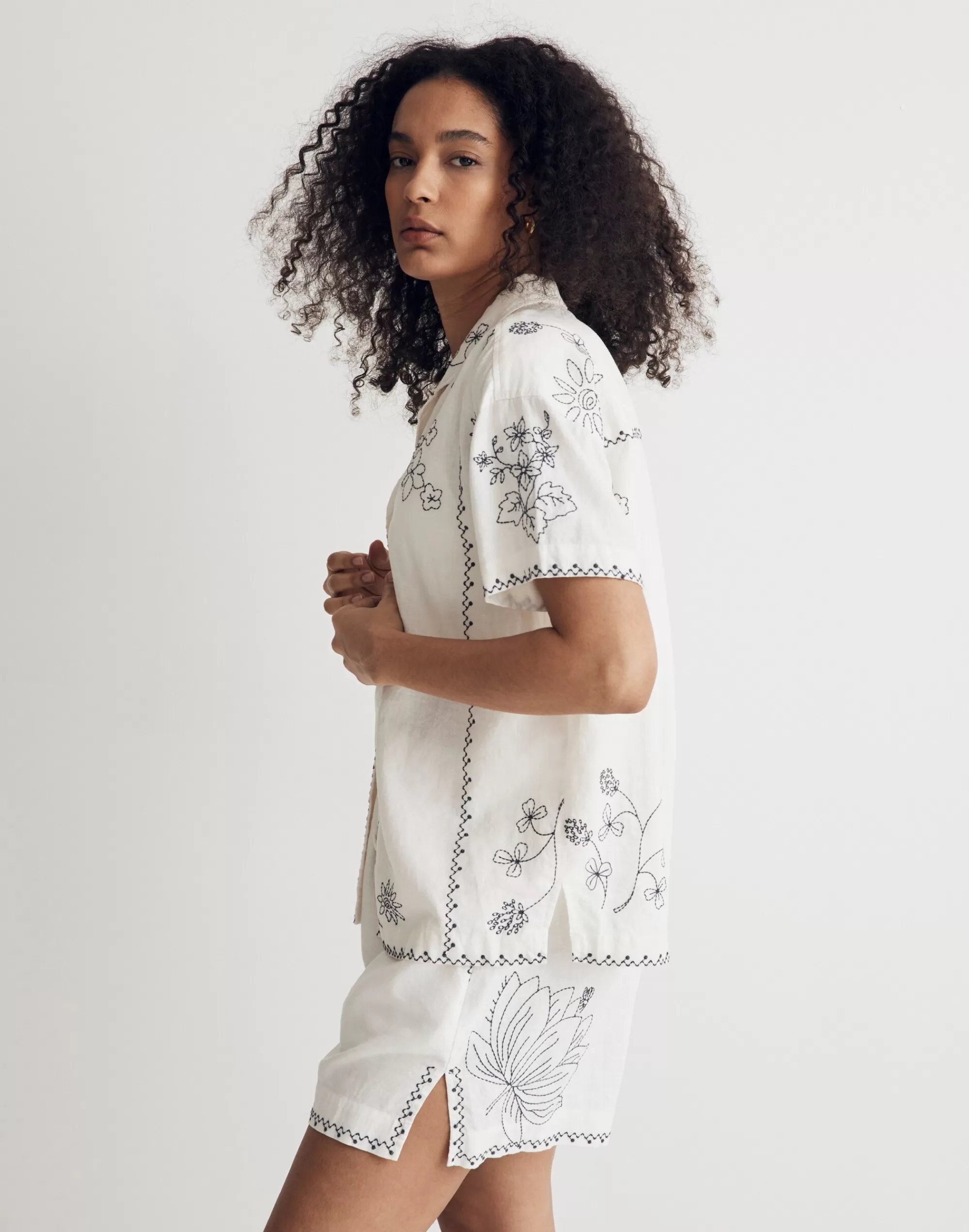 Madewell Tops & Shirts>Embroidered Linen-Blend Camp Shirt Lighthouse