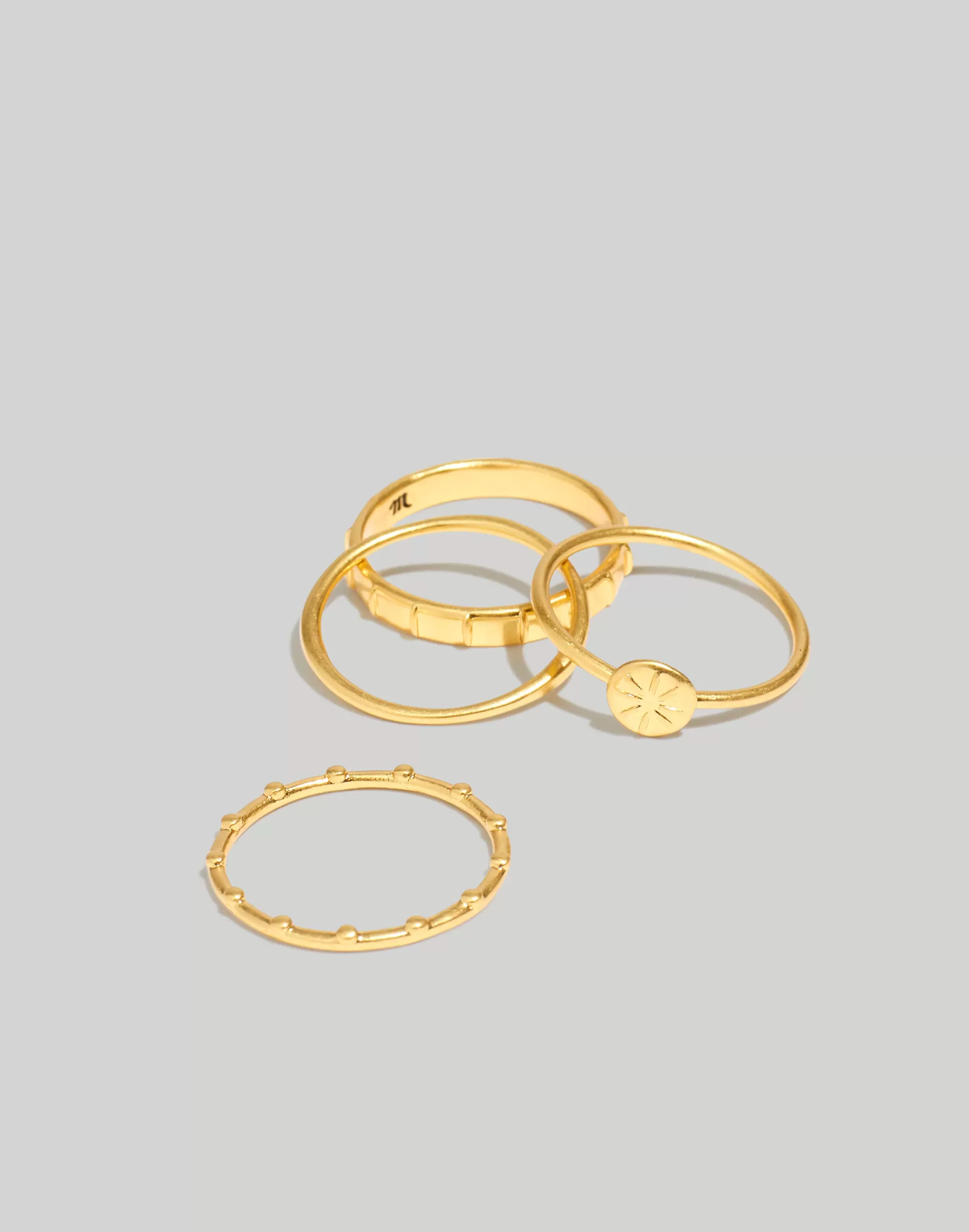 Madewell Rings>Etched Pinwheel Stacking Ring Set Vintage Gold