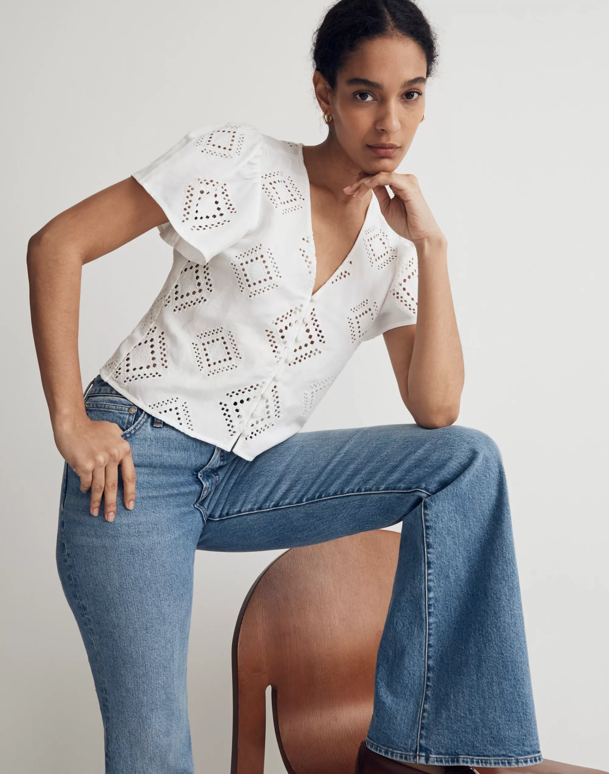 Madewell Tops & Shirts>Eyelet Flutter-Sleeve Top Eyelet White