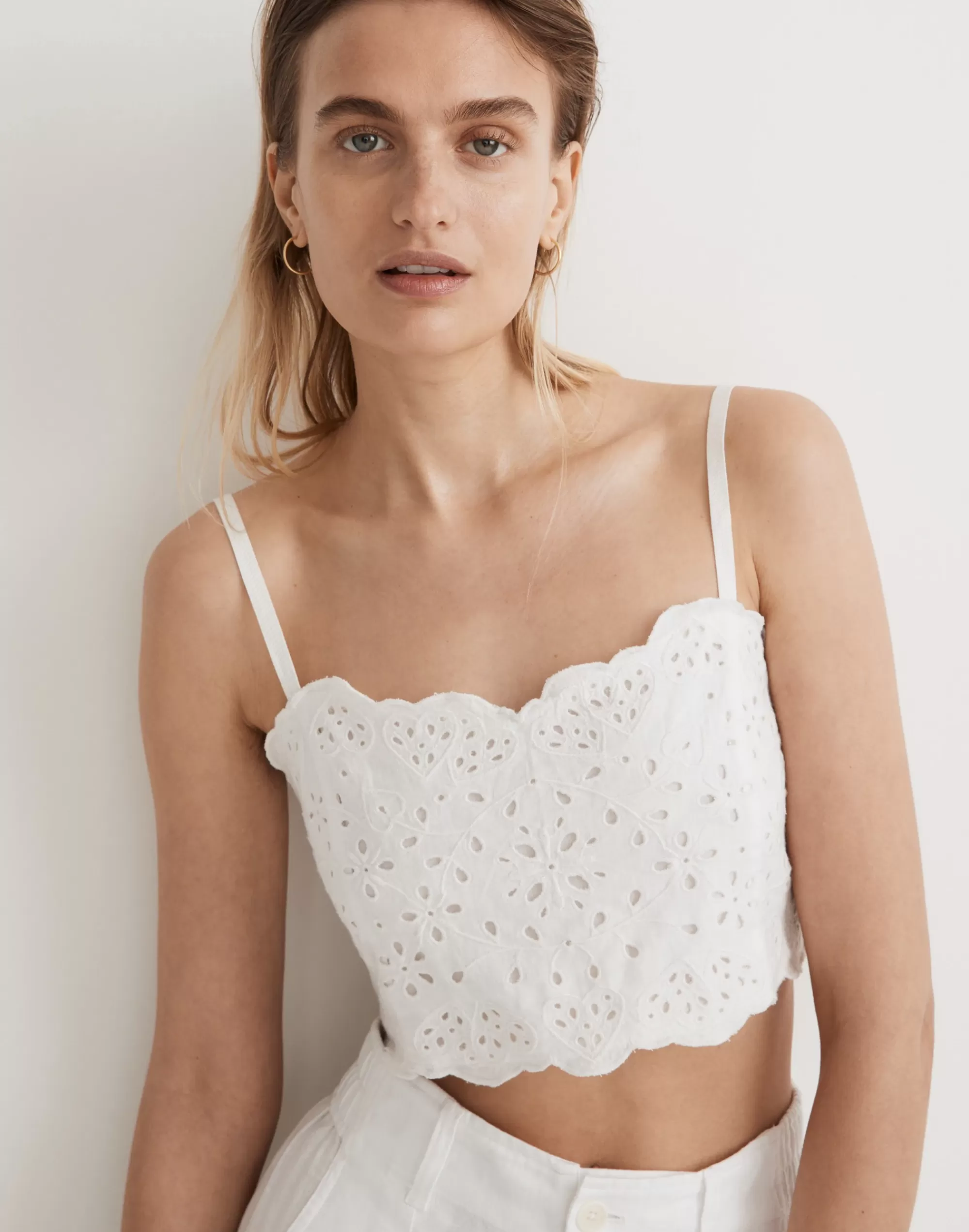 Madewell Tops & Shirts>Eyelet Linen-Blend Crop Tank Top Lighthouse