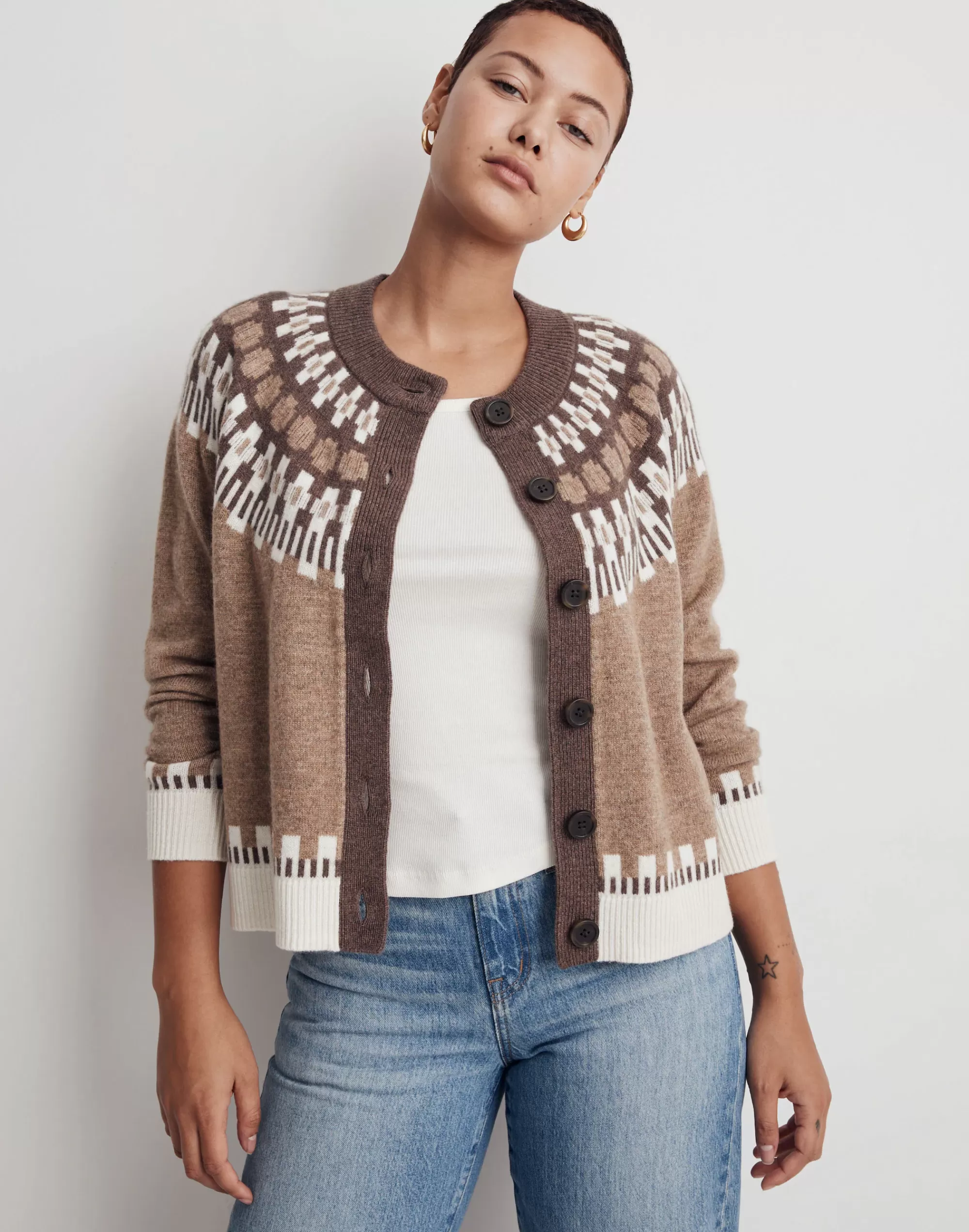 Madewell Sweaters>Fair Isle Frankfort Cardigan Sweater Heather Brownstone