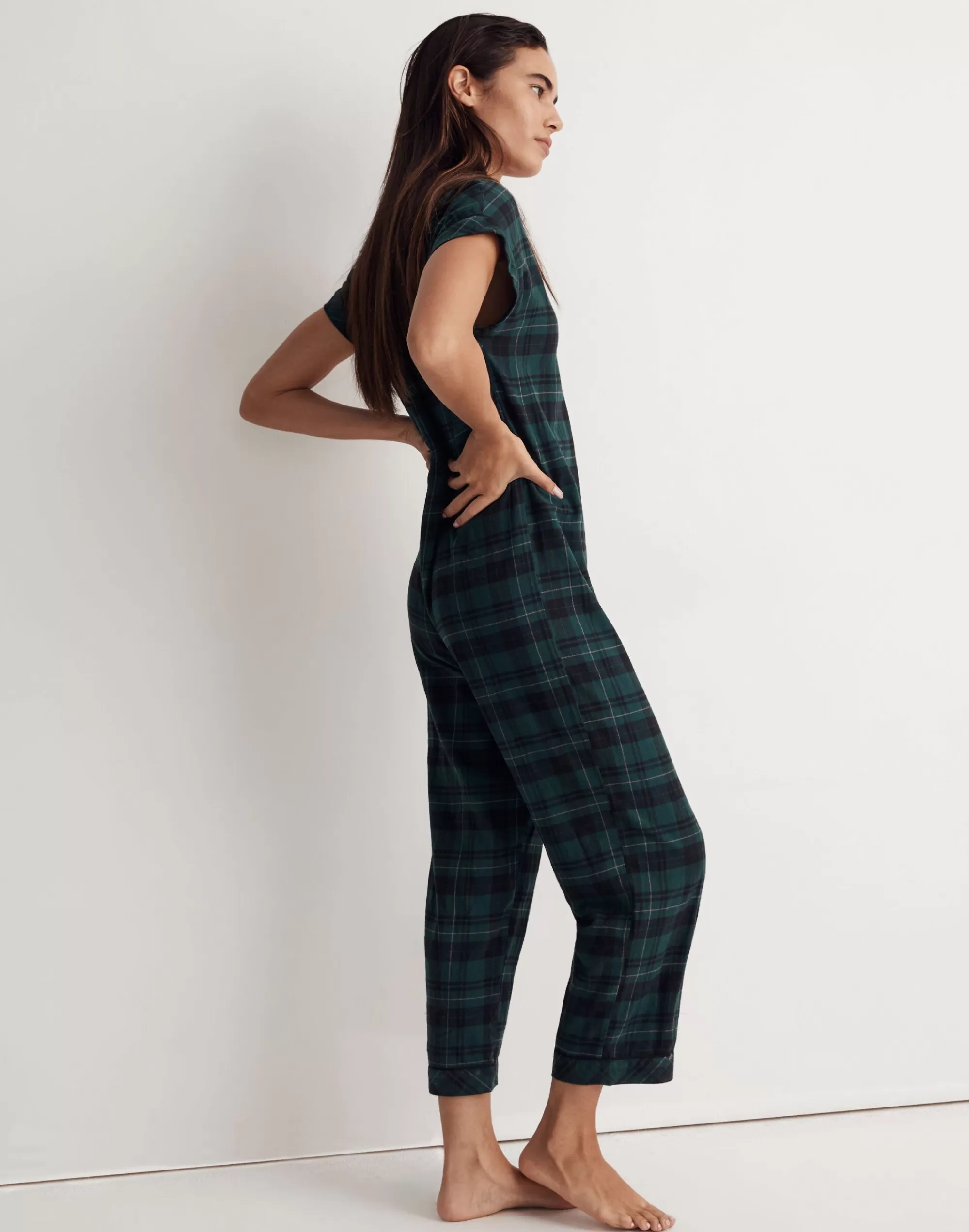 Madewell Pajamas>Flannel Bedtime Jumpsuit Pajamas In Reywood Plaid Smoky Spruce