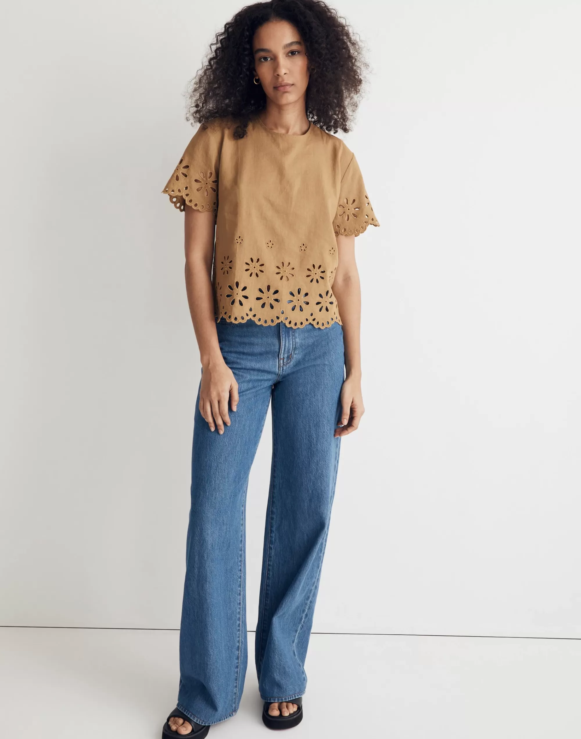 Madewell Tops & Shirts>Floral Eyelet Crop Top Olive Surplus