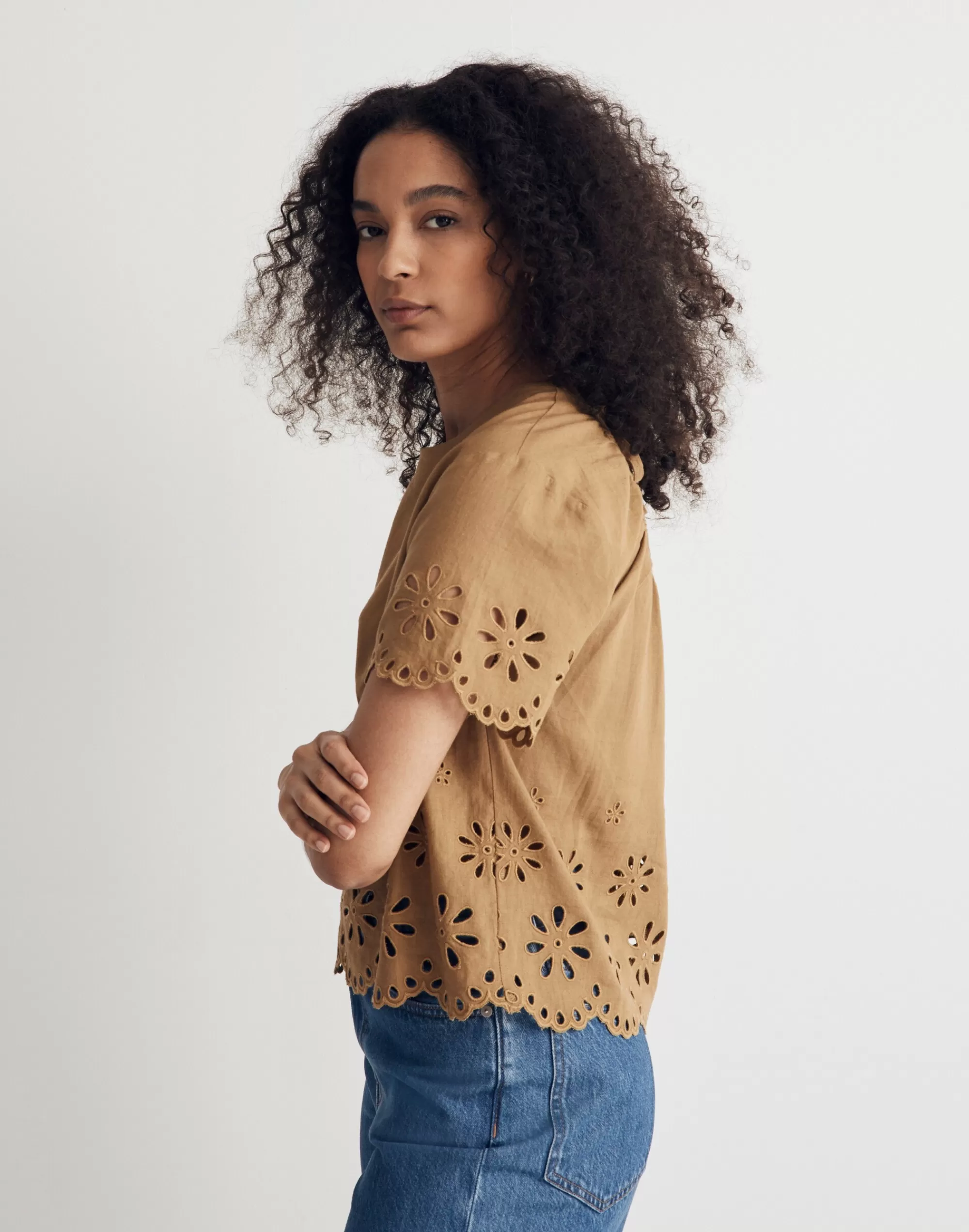 Madewell Tops & Shirts>Floral Eyelet Crop Top Olive Surplus