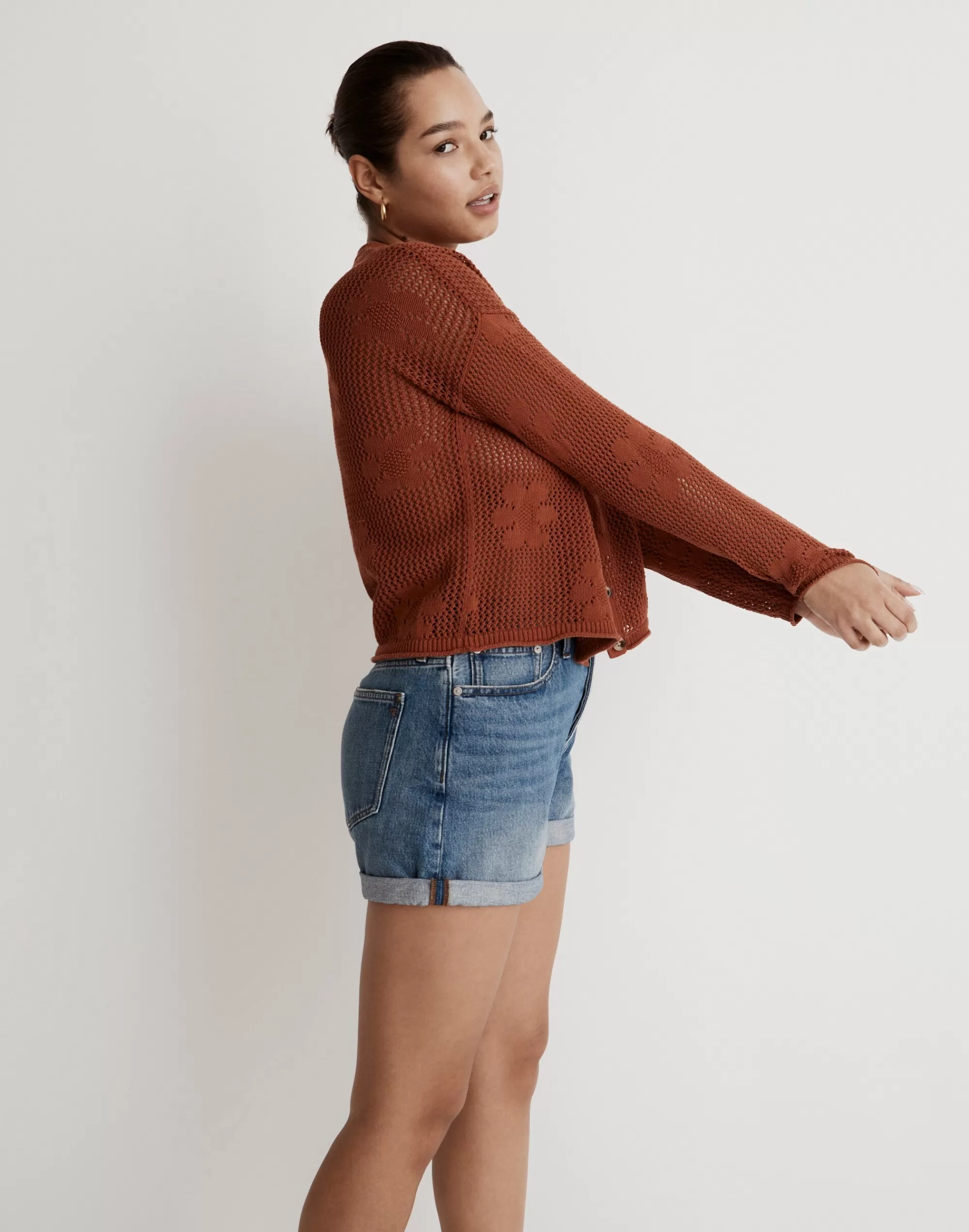 Madewell Sweaters>Floral Open-Stitch Cardigan Sweater Afterglow Red