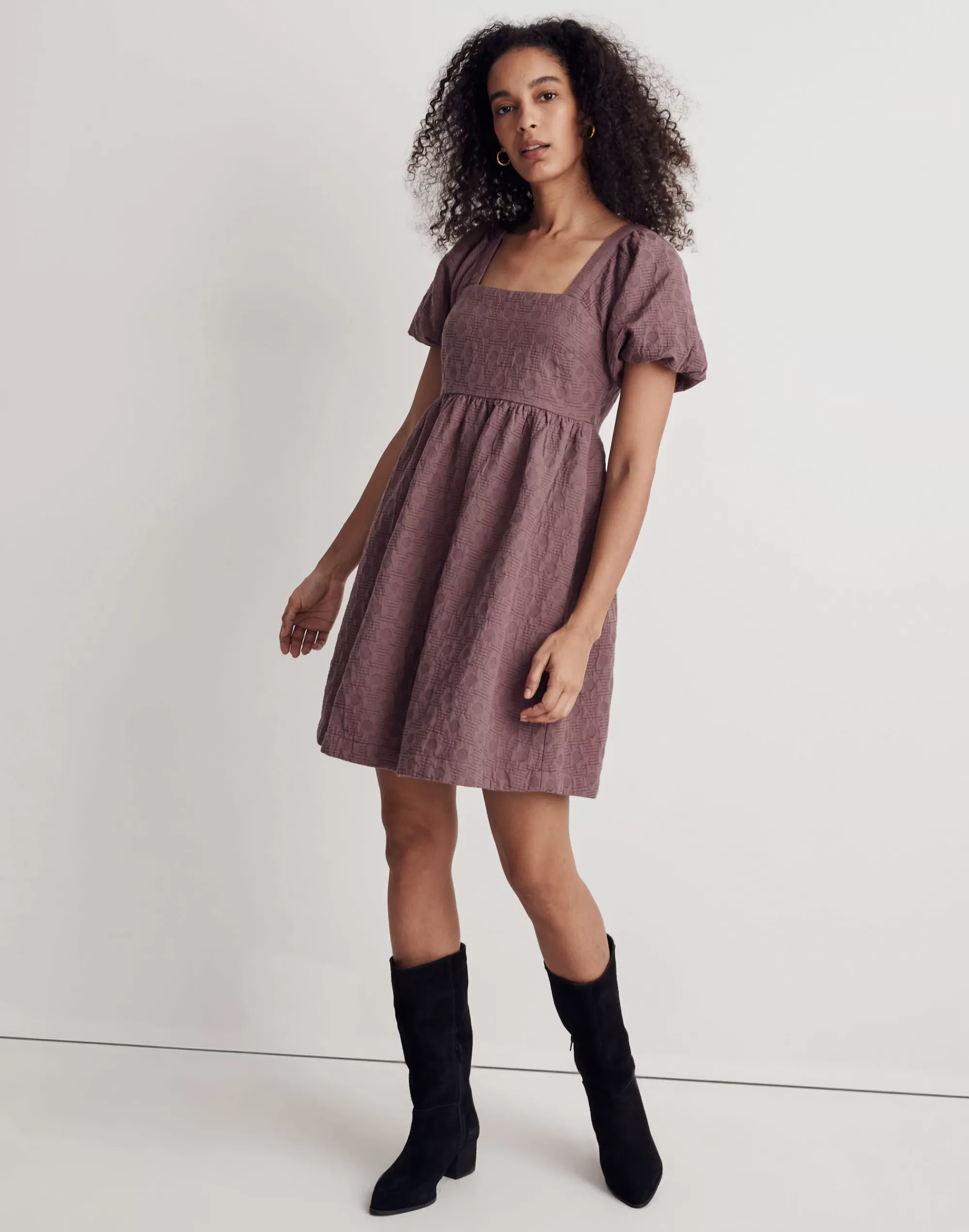 Madewell Dresses>Floral Quilted Puff-Sleeve Mini Dress Fig Multi Jaq