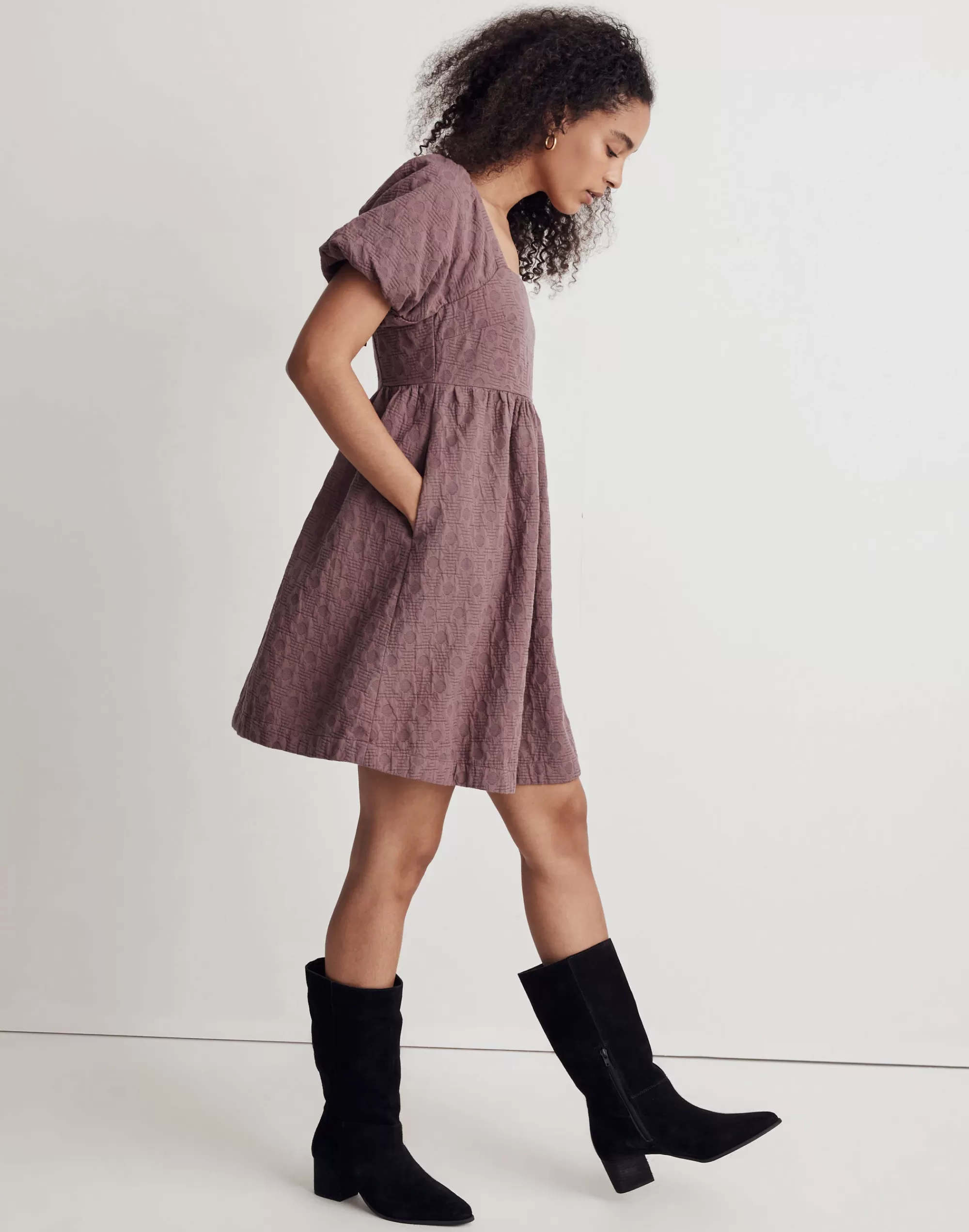 Madewell Dresses>Floral Quilted Puff-Sleeve Mini Dress Fig Multi Jaq