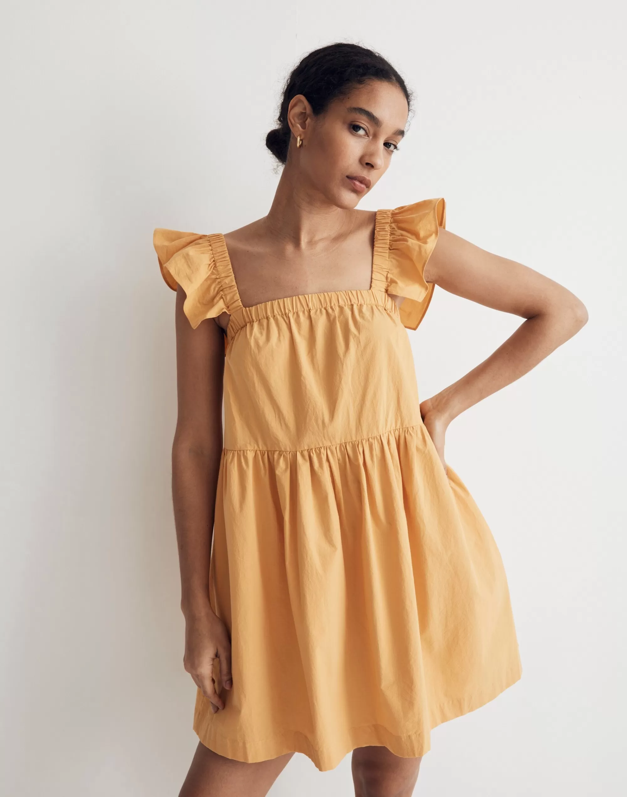 Madewell Dresses>Flutter-Sleeve Square-Neck Mini Dress Autumn Wheat