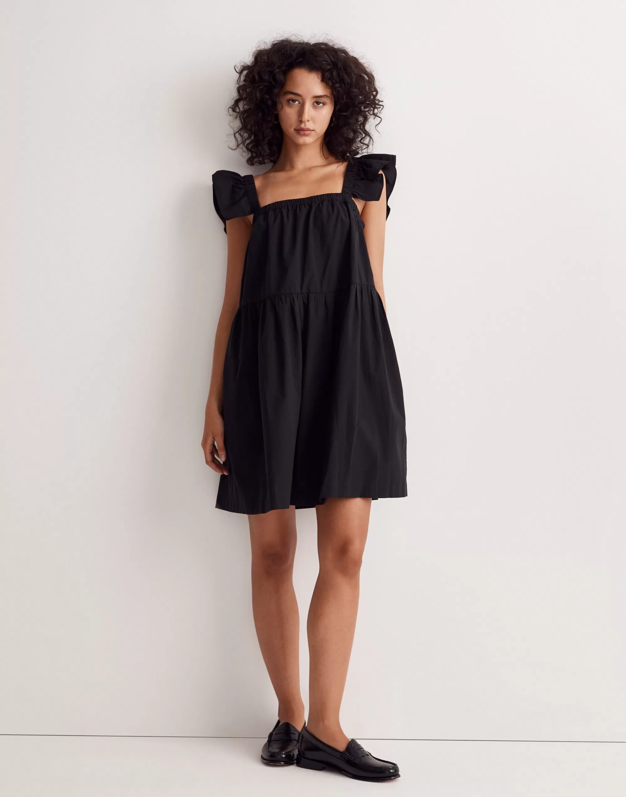 Madewell Dresses>Flutter-Sleeve Square-Neck Mini Dress True Black