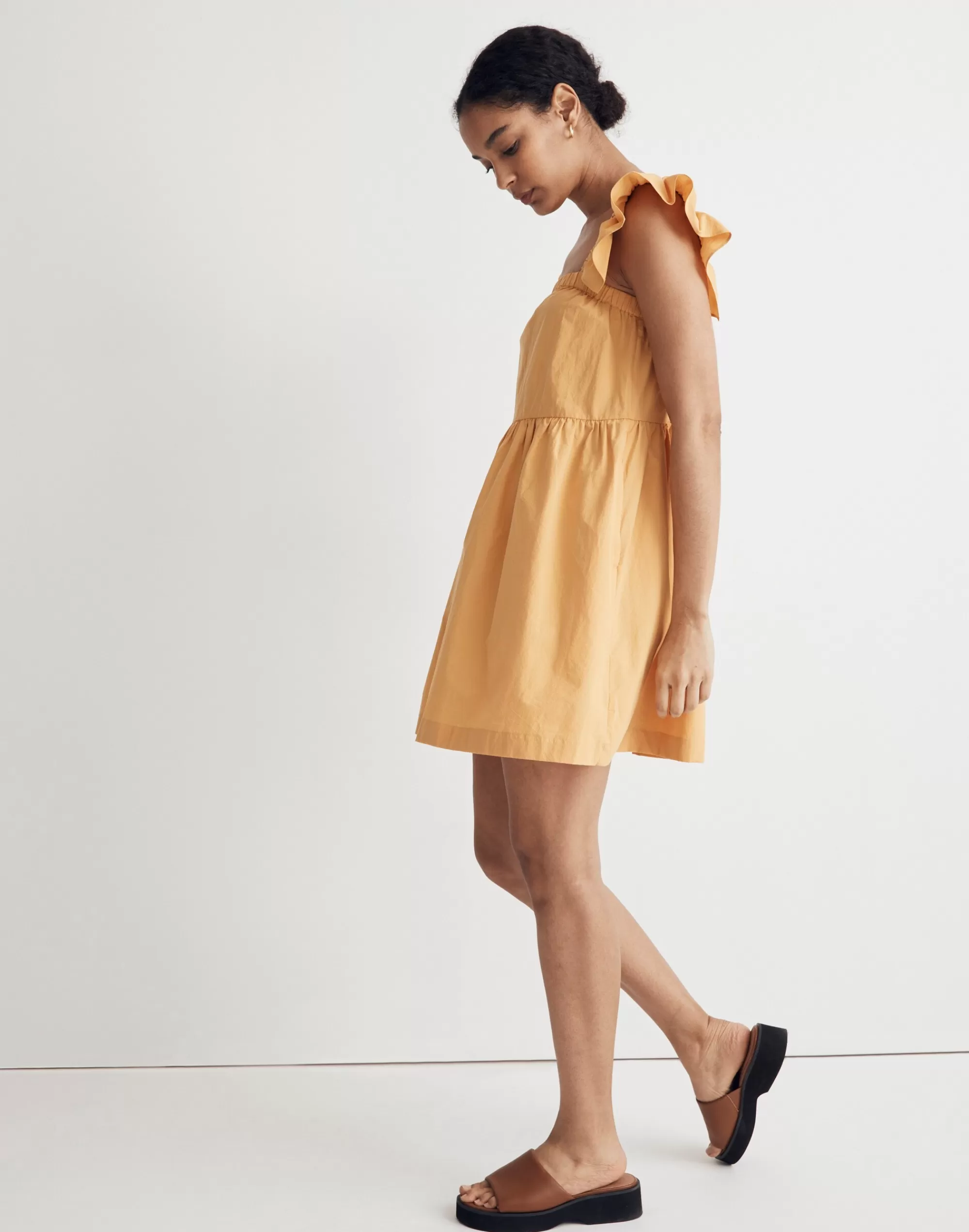 Madewell Dresses>Flutter-Sleeve Square-Neck Mini Dress Autumn Wheat