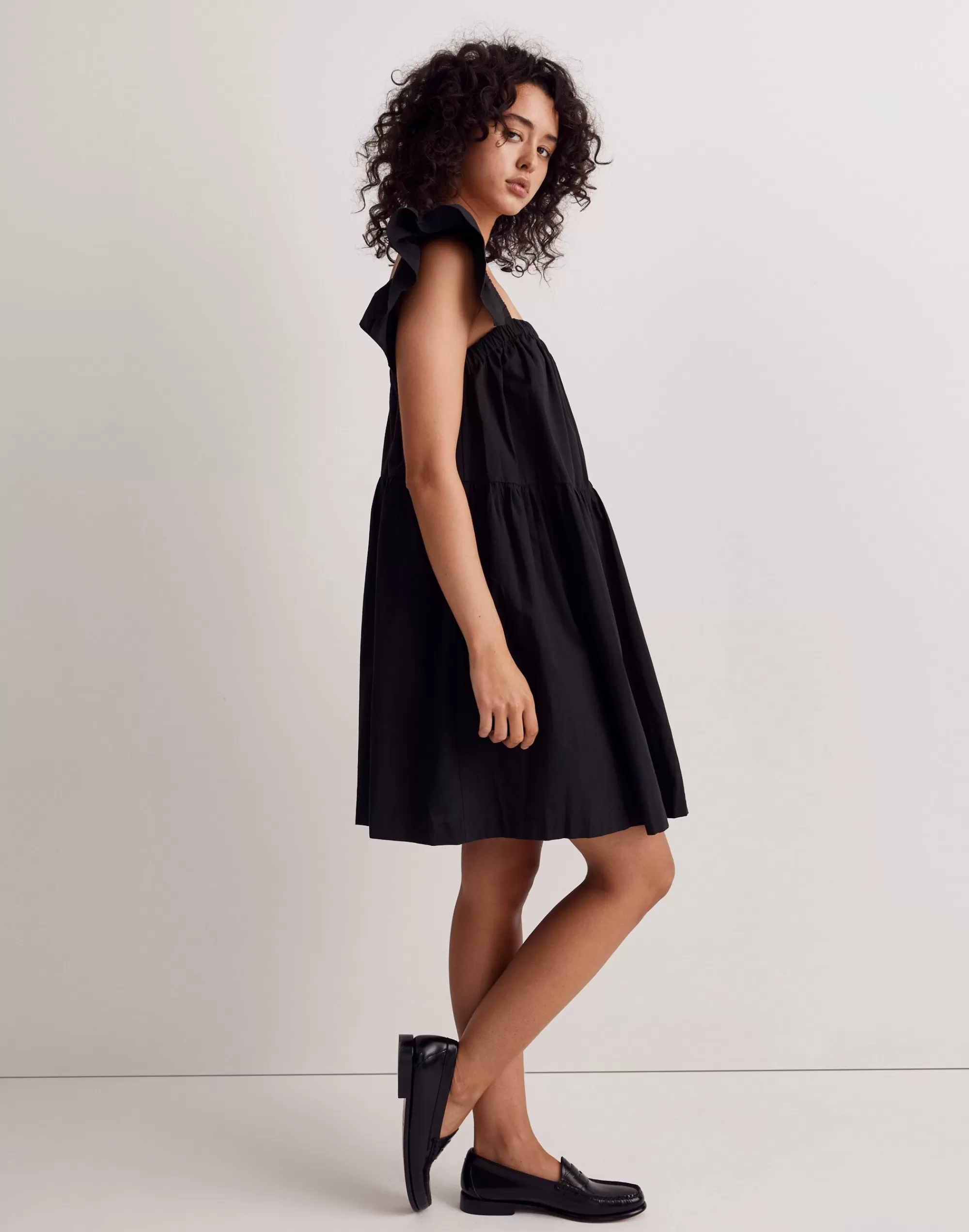 Madewell Dresses>Flutter-Sleeve Square-Neck Mini Dress True Black