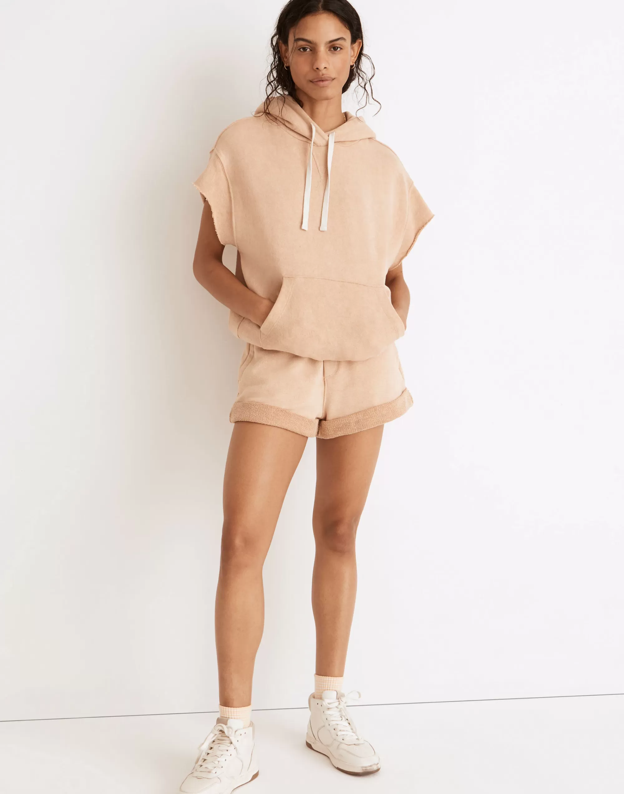 Madewell Sweatshirts & Sweatpants>French Terry Kitty Short-Sleeved Hoodie Sweatshirt Washed Beige