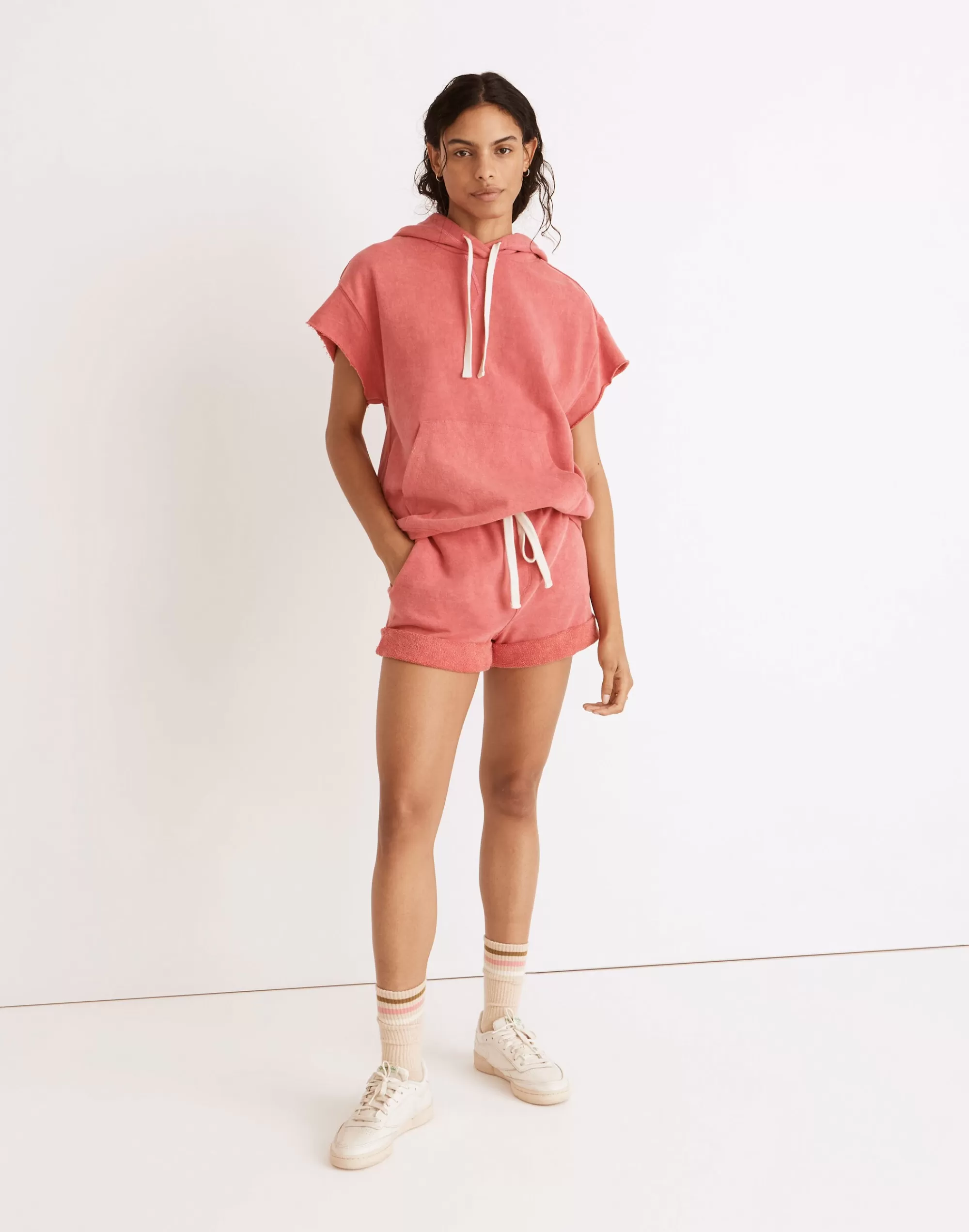 Madewell Sweatshirts & Sweatpants>French Terry Kitty Short-Sleeved Hoodie Sweatshirt Washed Lychee