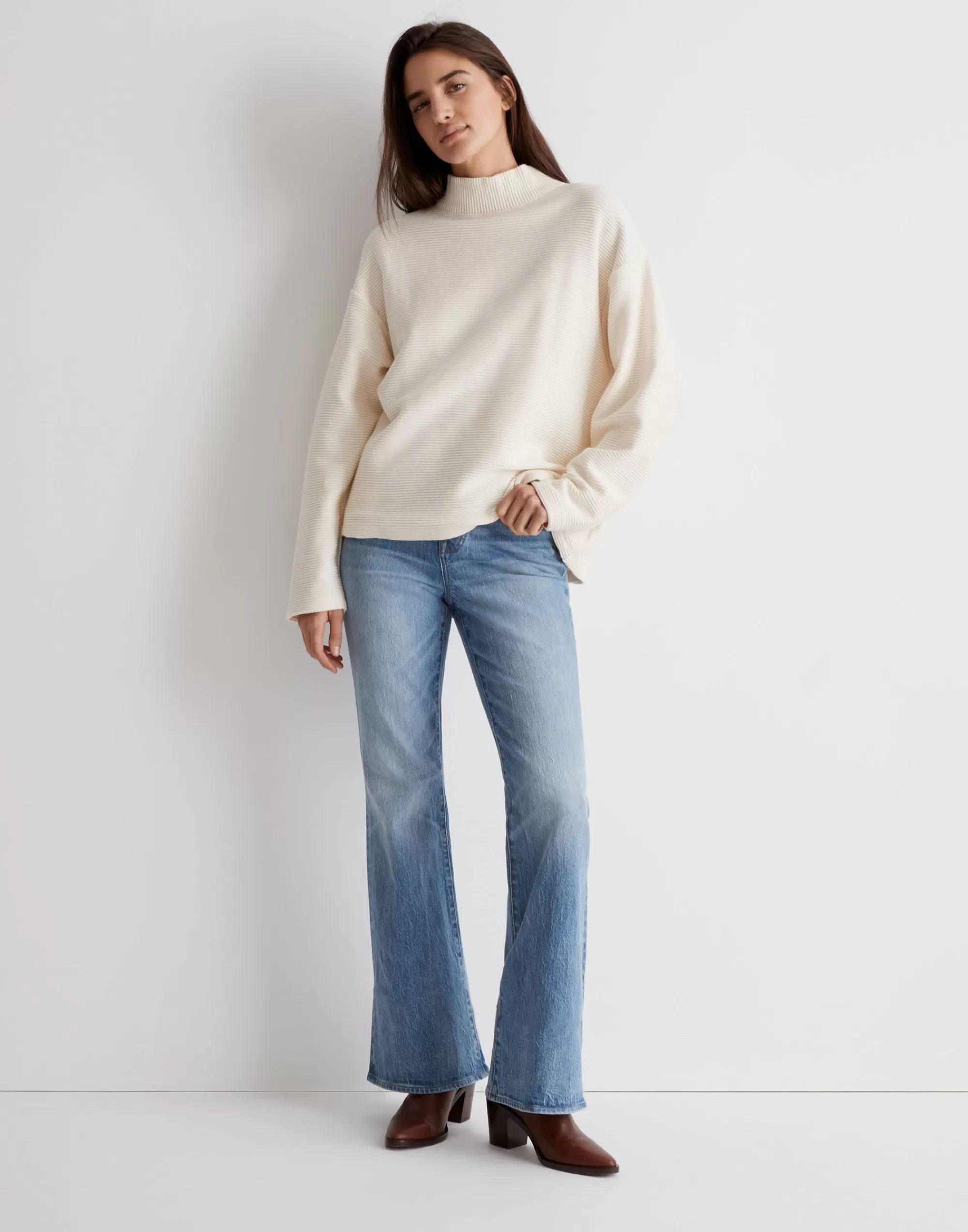 Madewell Tees>Funnelneck Drop-Shoulder Top Antique Cream