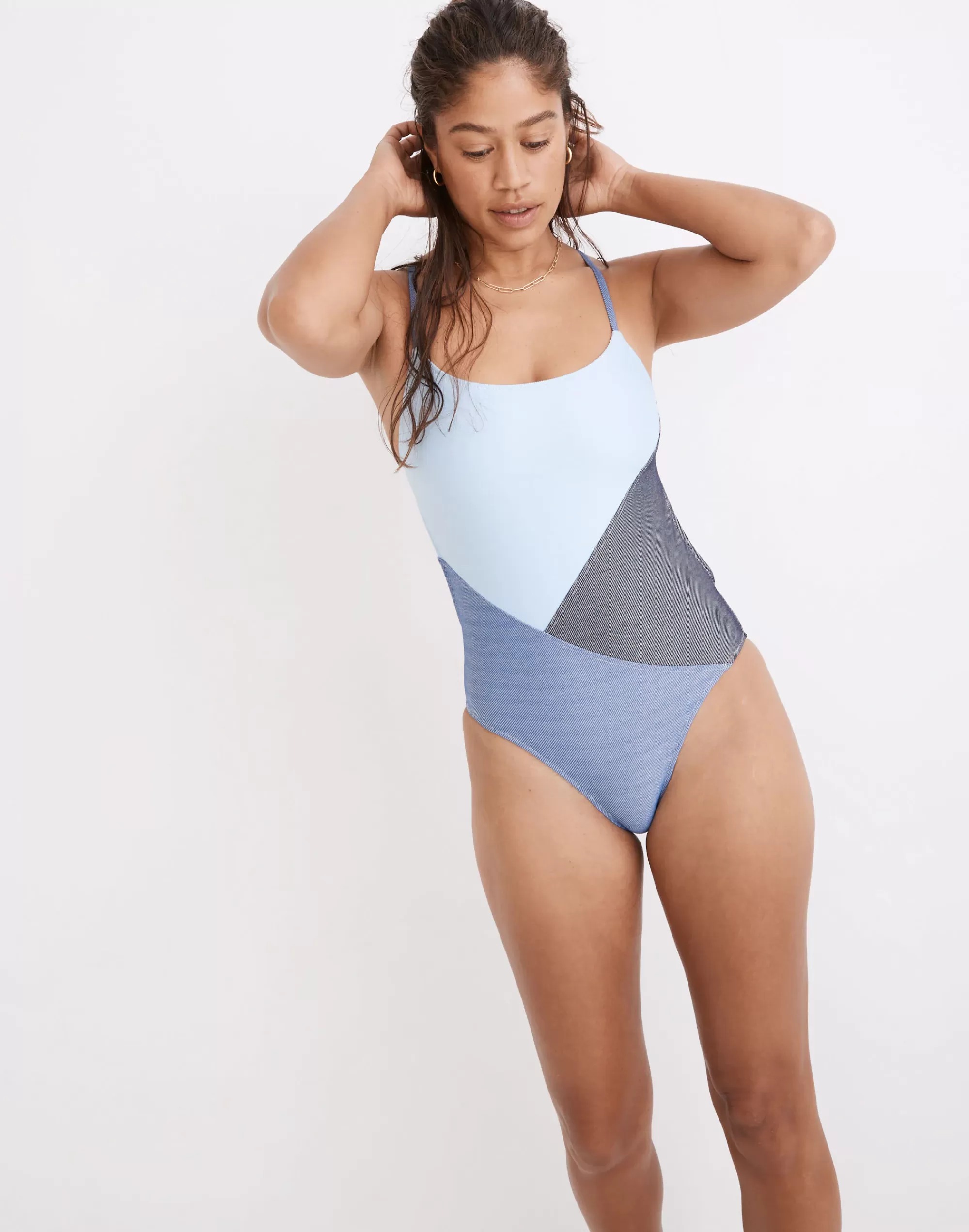 Madewell Swim> Gabby One-Piece Swimsuit Patchwork Denim