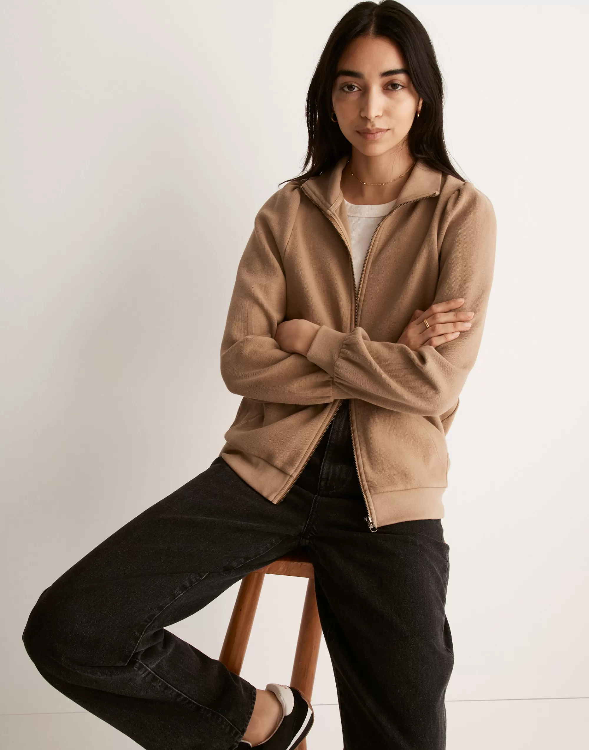 Madewell Tees>Garment-Dyed Terry Zip-Up Sweatshirt Drill Khaki