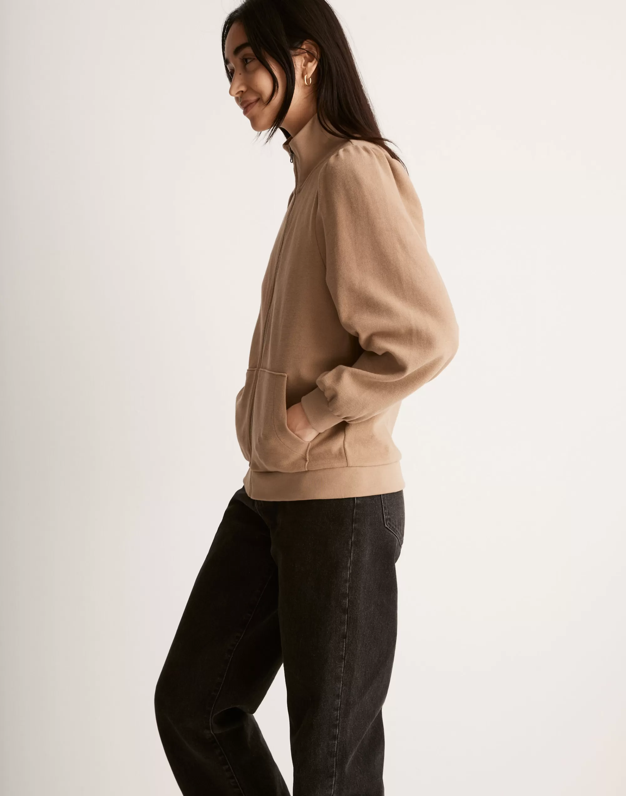 Madewell Tees>Garment-Dyed Terry Zip-Up Sweatshirt Drill Khaki