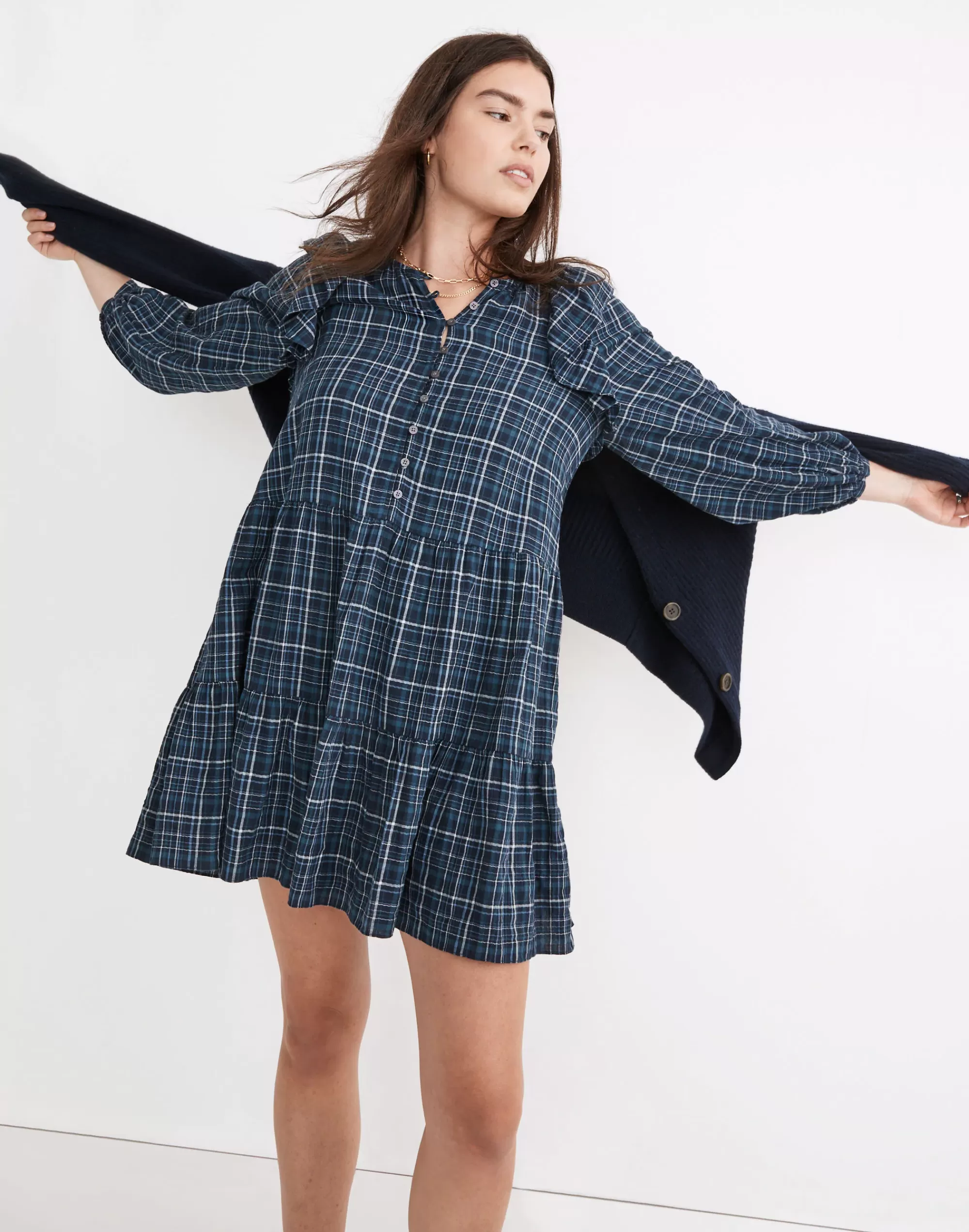 Madewell Dresses>Gauze Ruffle-Trimmed Mini Dress Deep Indigo