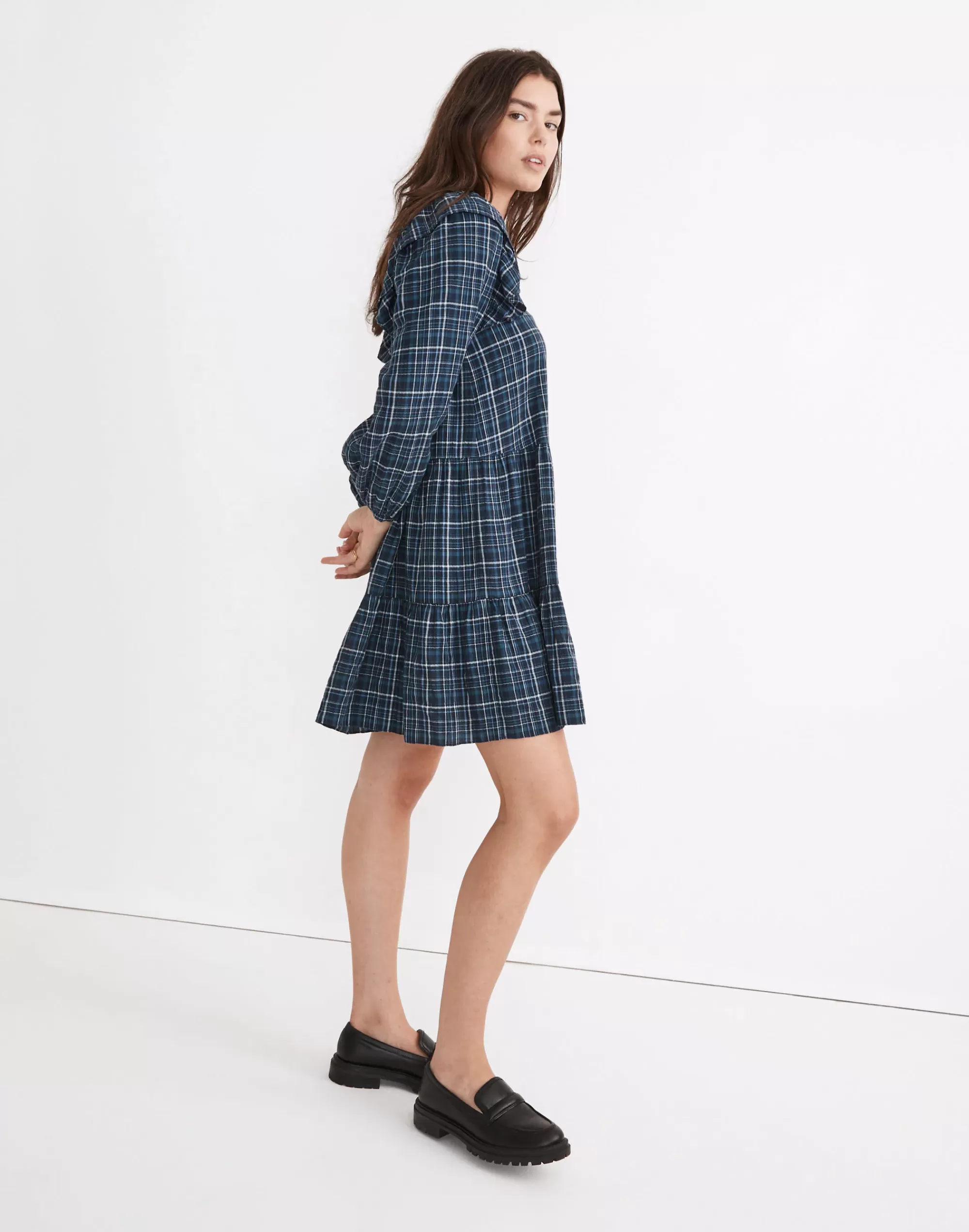 Madewell Dresses>Gauze Ruffle-Trimmed Mini Dress Deep Indigo