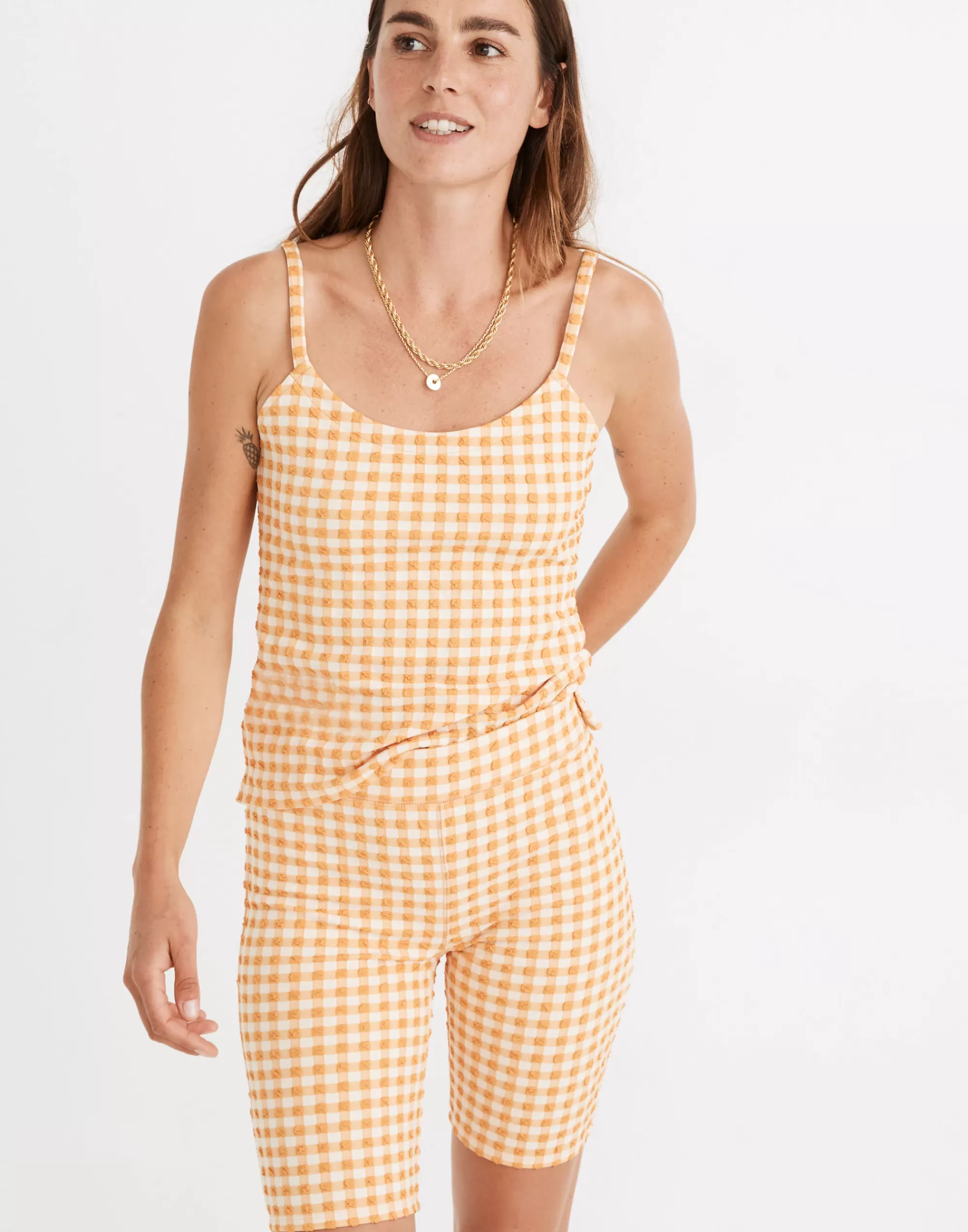 Madewell Tees>Gingham Jacquard Tank Top Puckered Gingham Golden