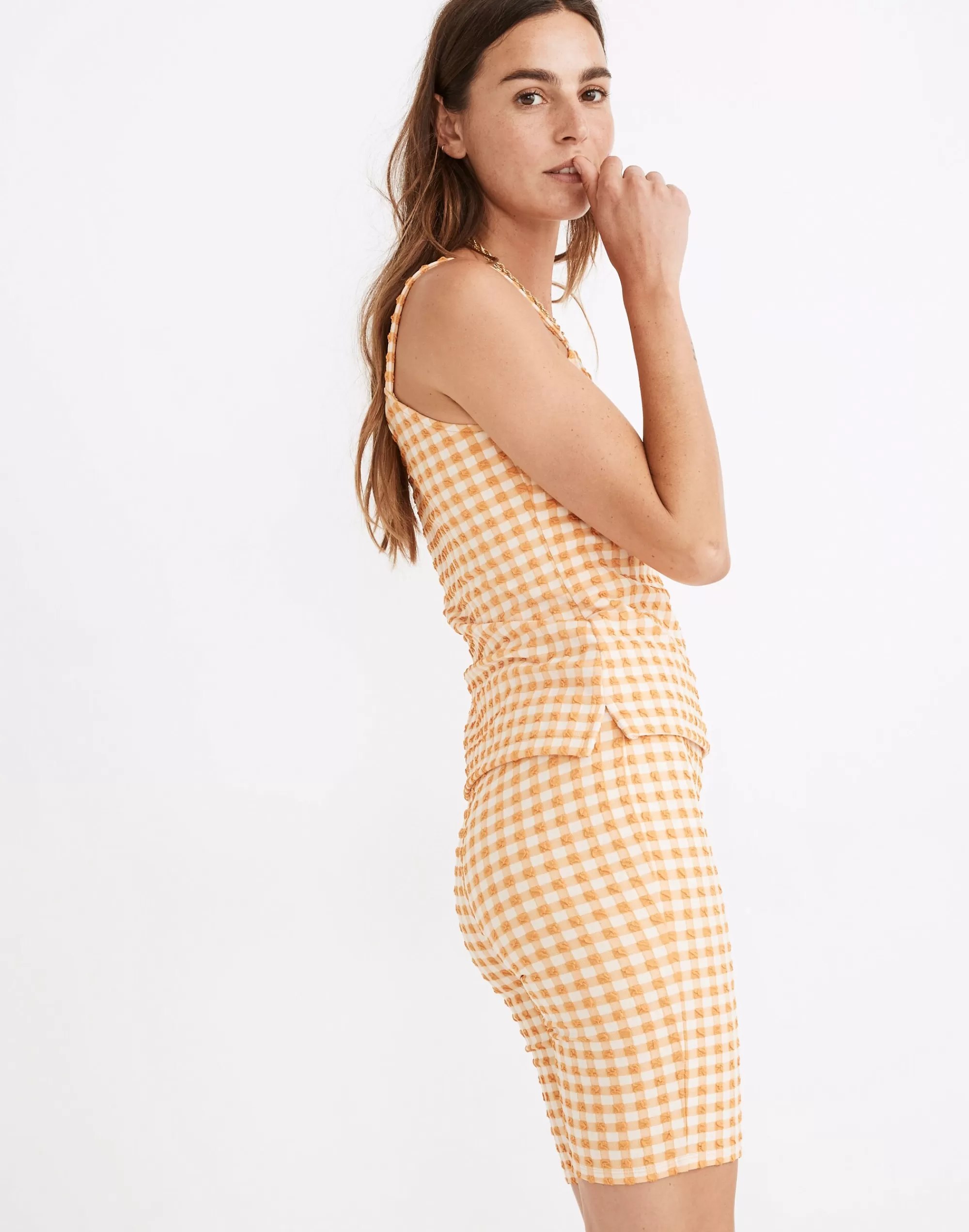 Madewell Tees>Gingham Jacquard Tank Top Puckered Gingham Golden