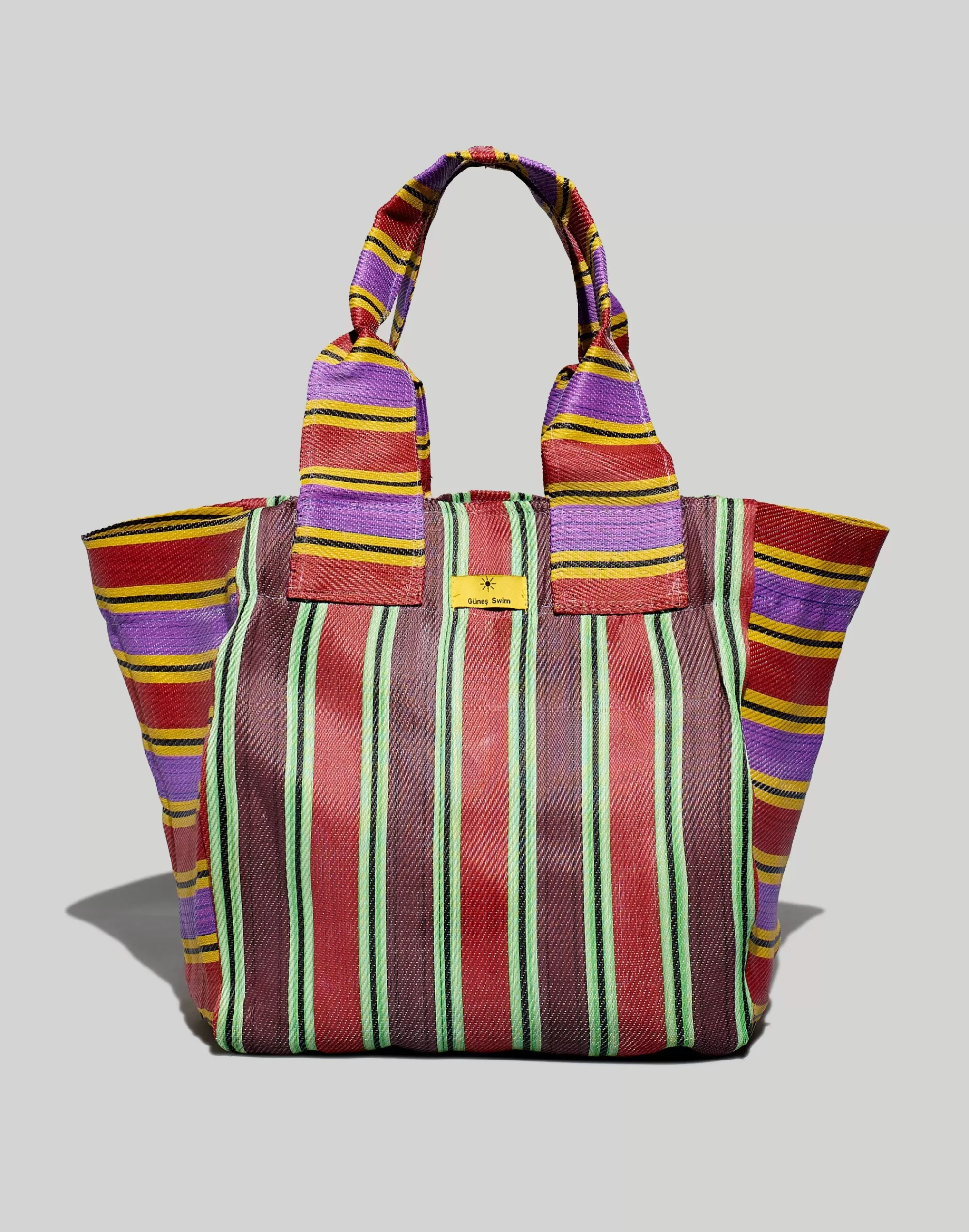 Madewell Totes>Gunes Swim Striped Tote Maroon