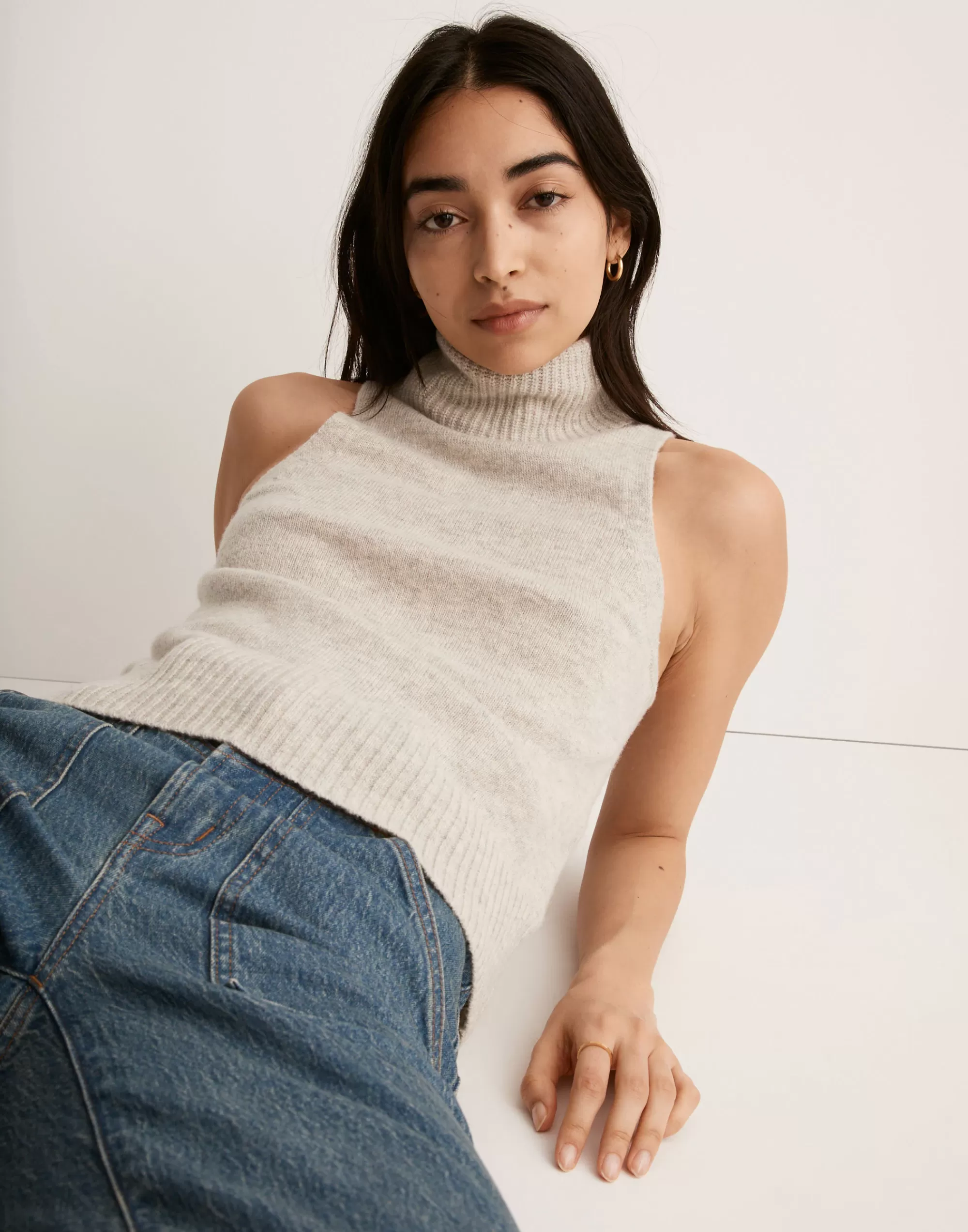 Madewell Tees>Hallowell Turtleneck Sweater Tank Hthr Cloud