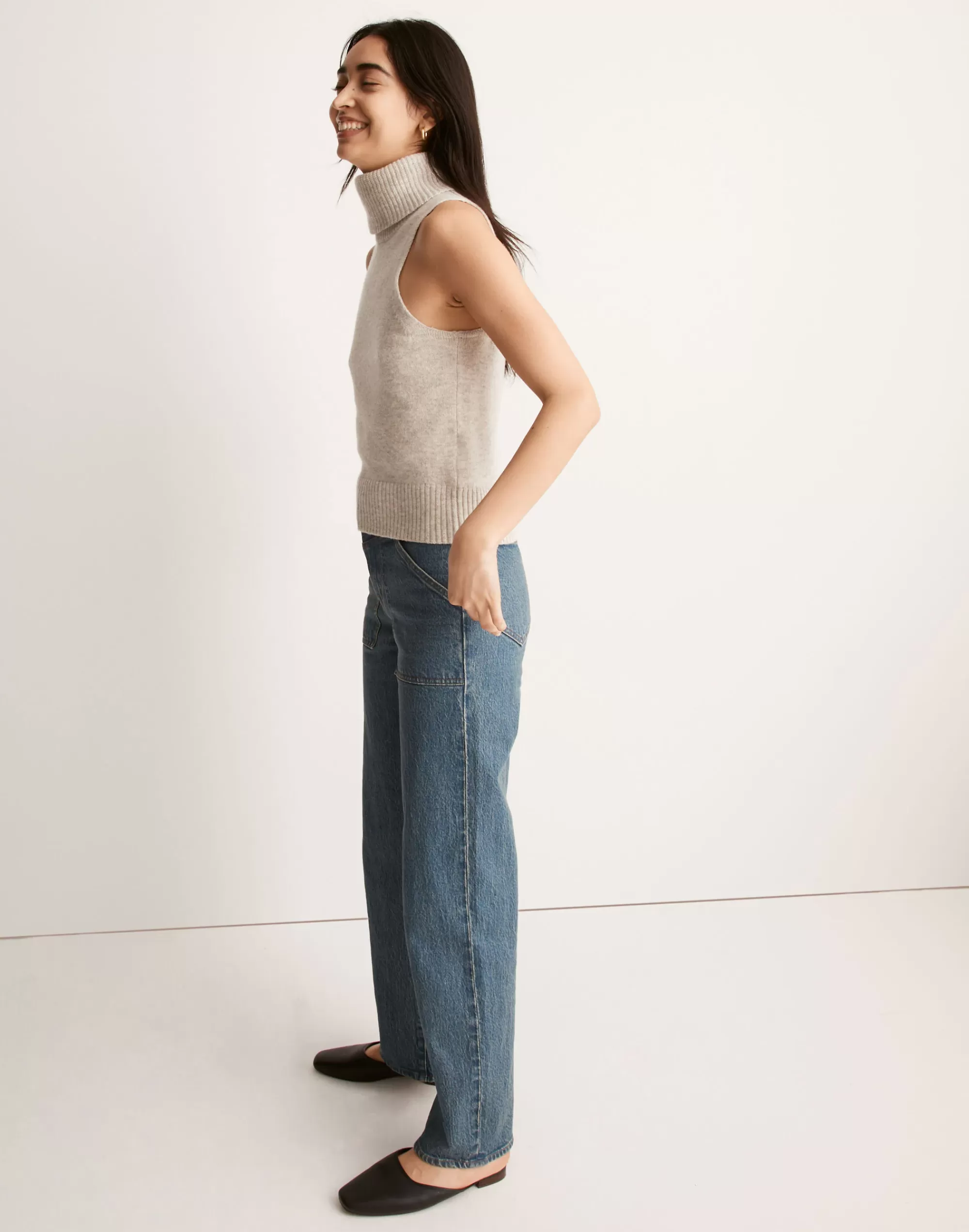 Madewell Tees>Hallowell Turtleneck Sweater Tank Hthr Cloud