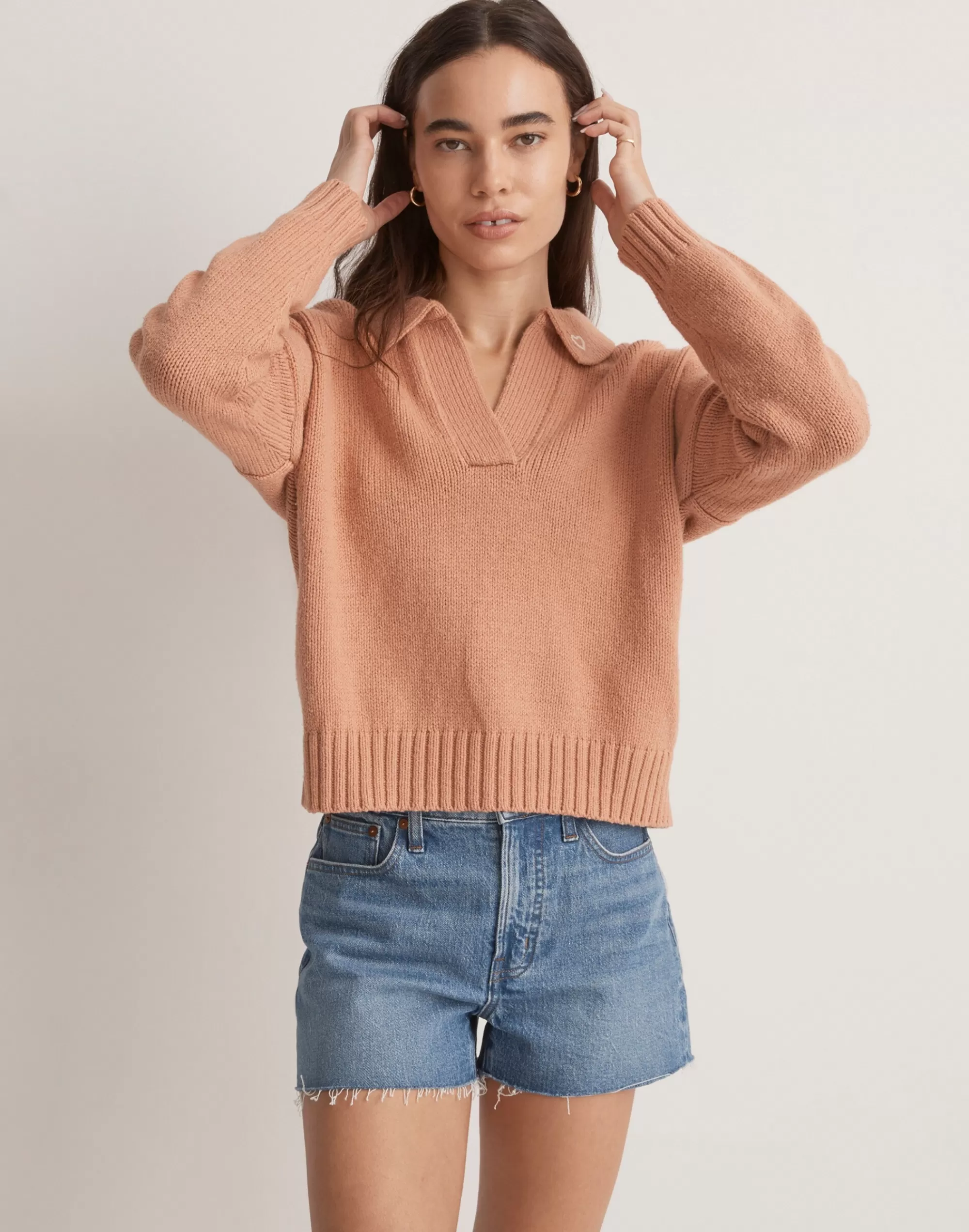 Madewell Sweaters>Heart-Embroidered Polo Sweater Ground Clay