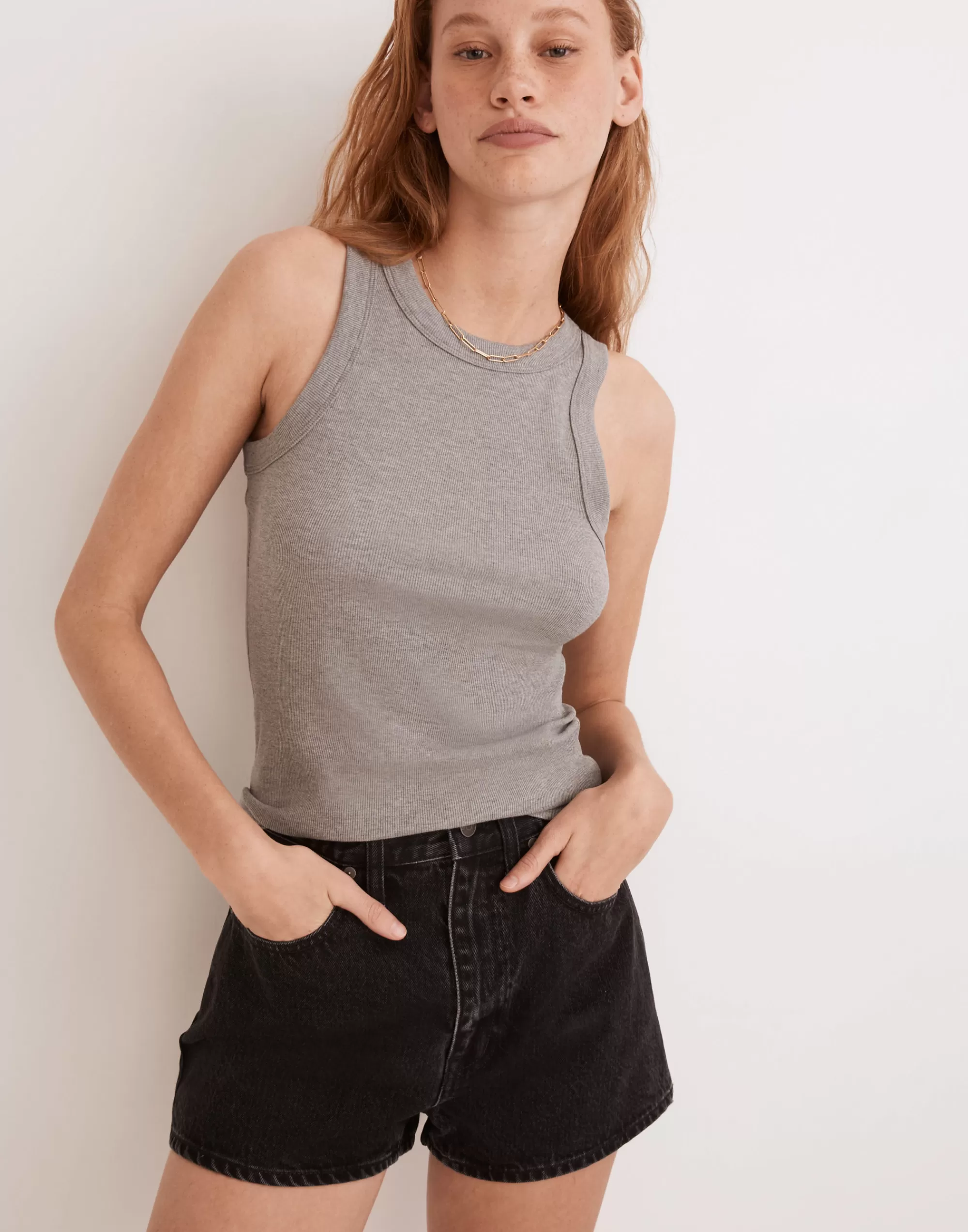 Madewell Tees>Heathered Brightside Tank Top Hthr Graphite