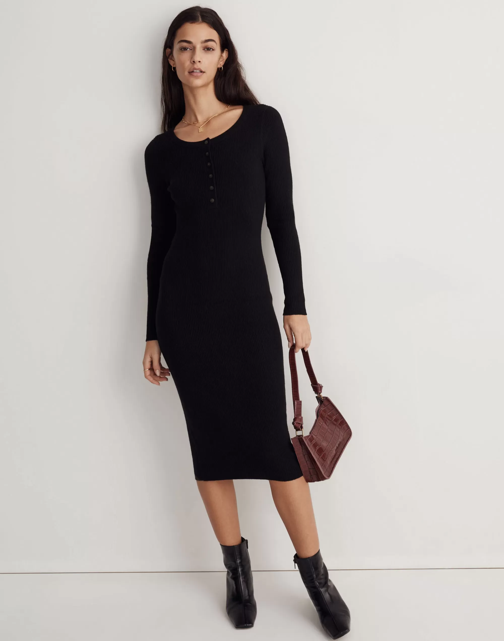 Madewell Dresses>Henley Sweater Midi Dress True Black