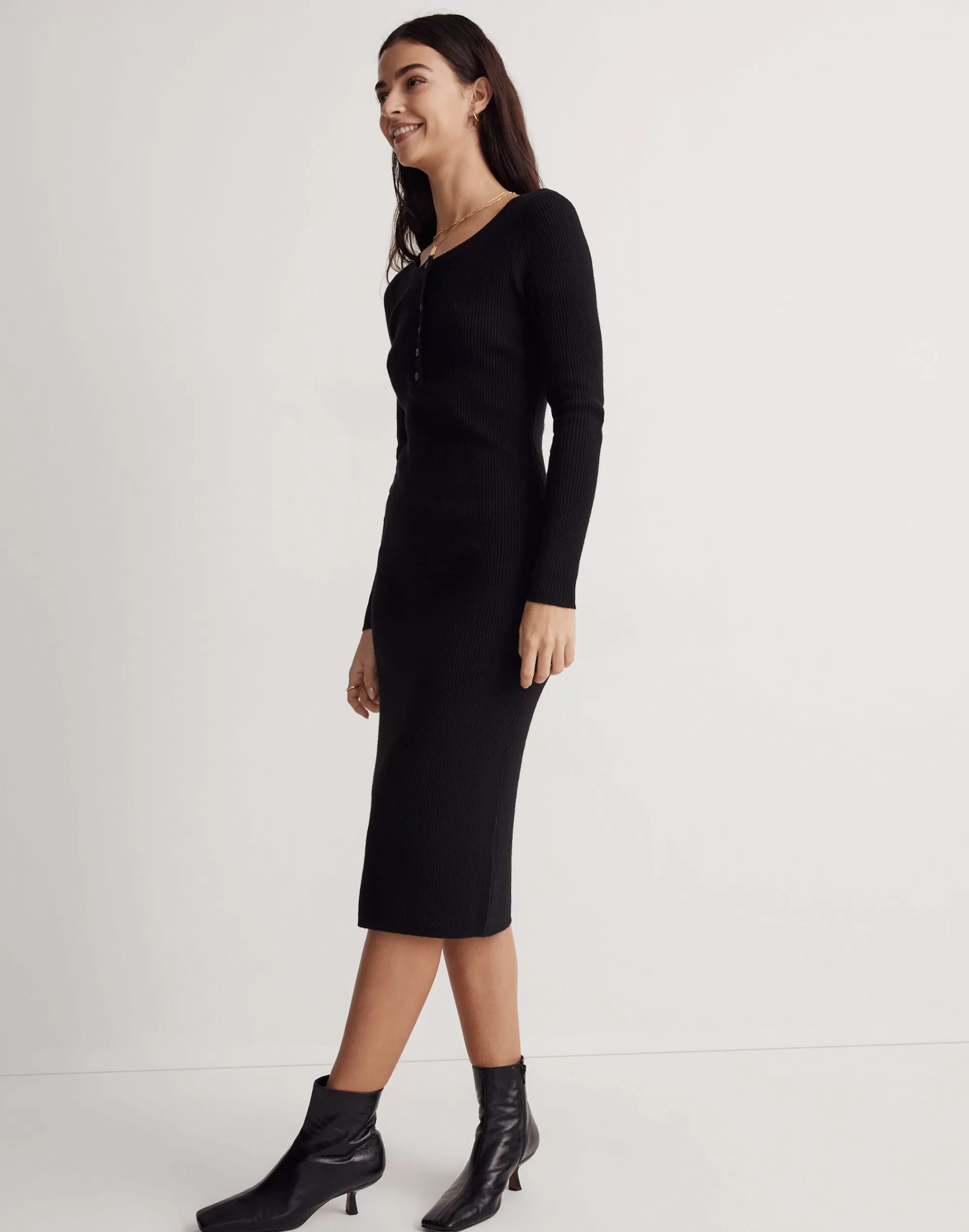 Madewell Dresses>Henley Sweater Midi Dress True Black