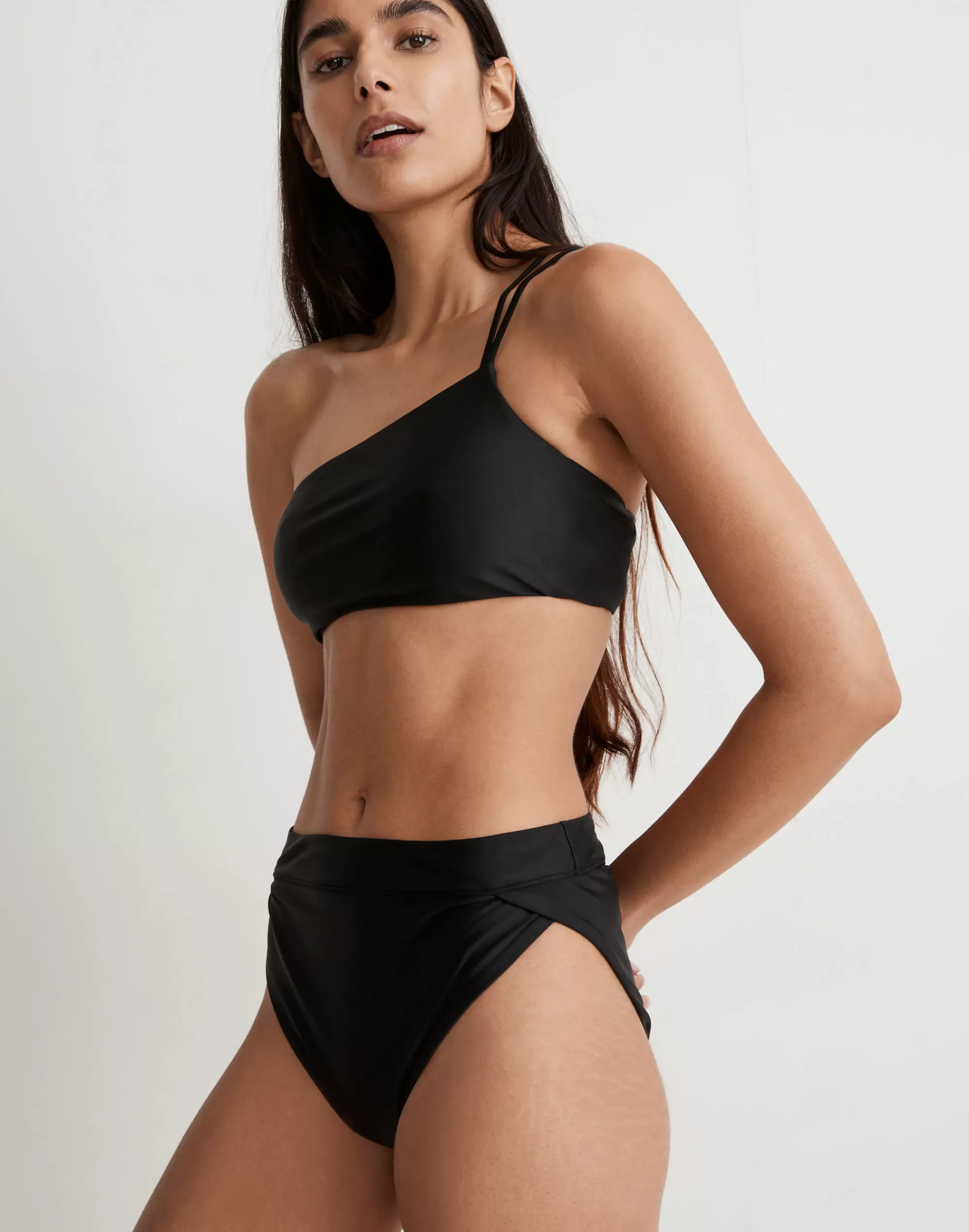 Madewell Swim>High-Rise Crossover Bikini Bottom True Black