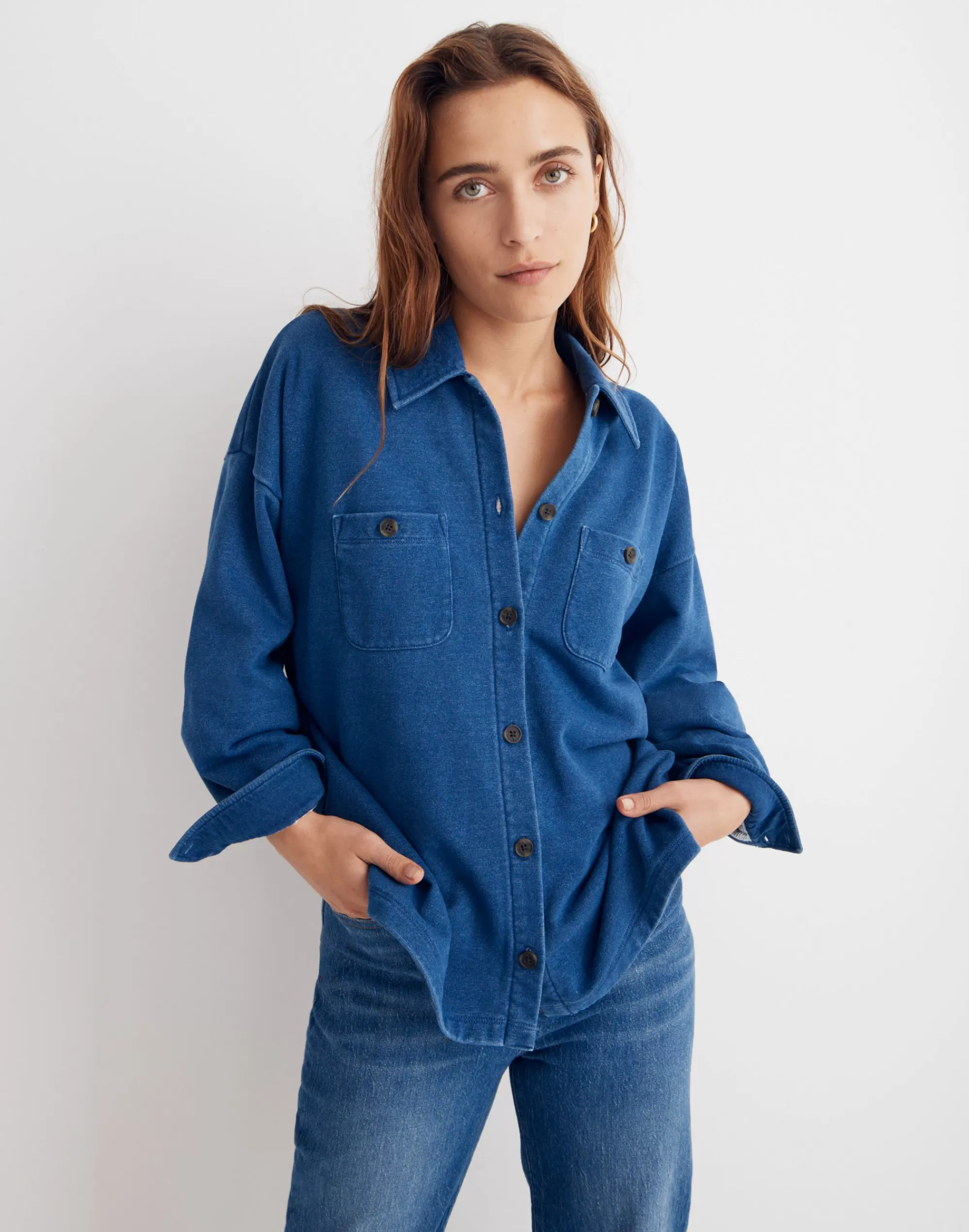 Madewell Jackets>Indigo Terry Shirt-Jacket Medium Indigo