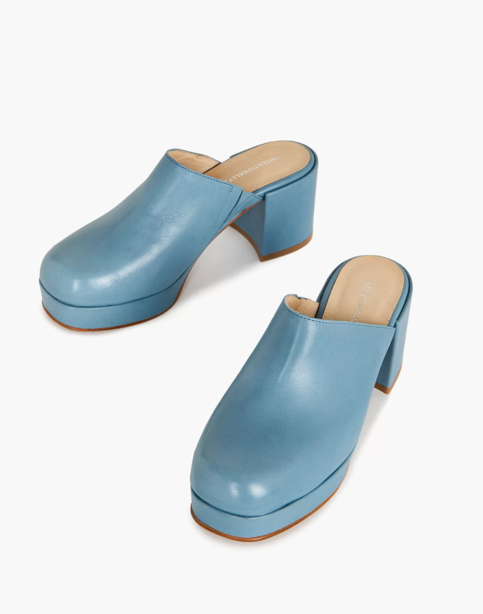 Madewell Heels>Intentionally Blank Leather Facts Clogs Blue