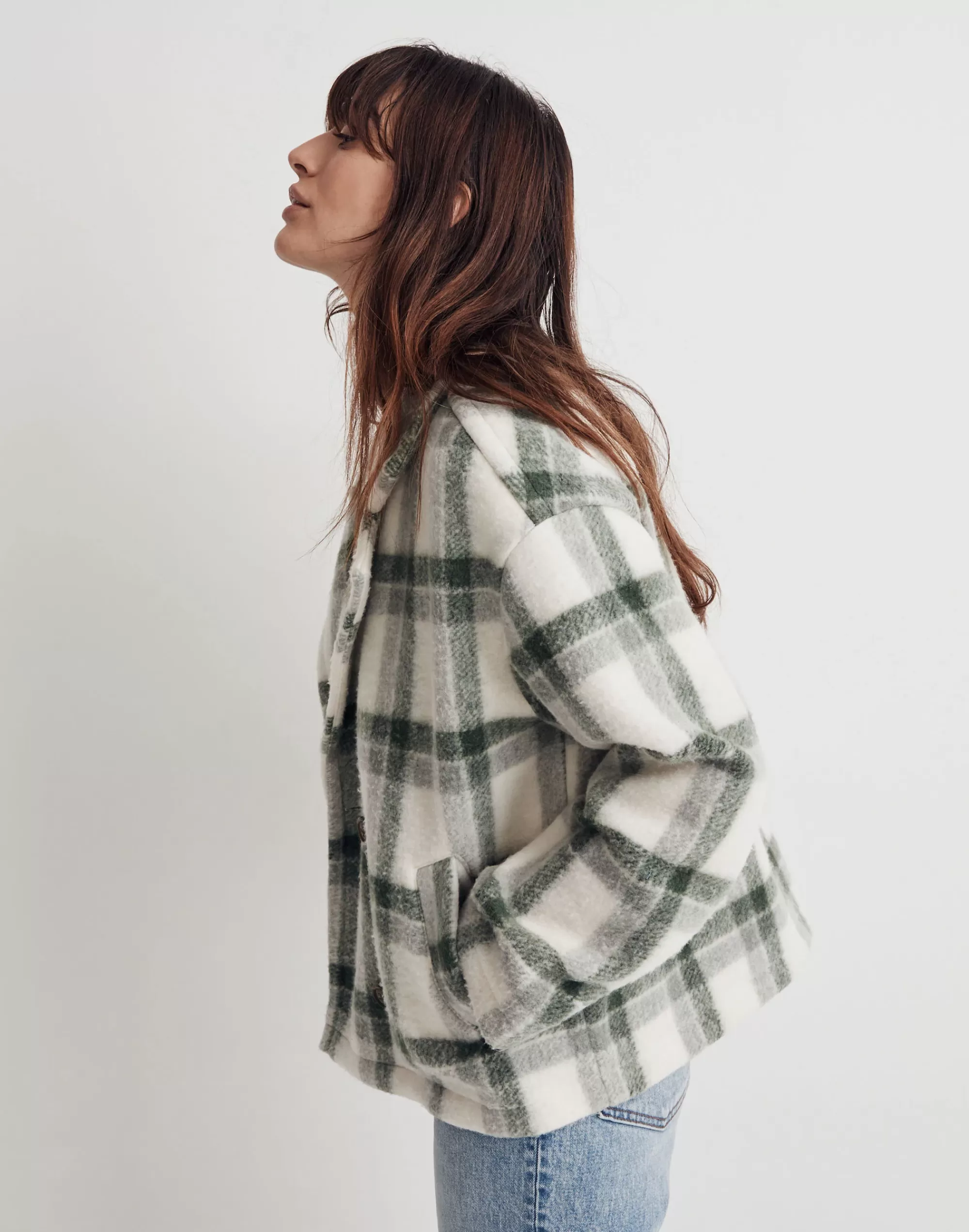 Madewell Blazers>Jacquard Double-Breasted Crop Blazer In Plaid Deep Forest